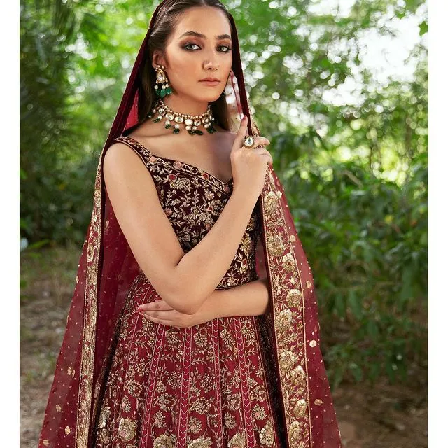 Royal Deep Red Bridal Lehenga with Pishwas Dress #BS763