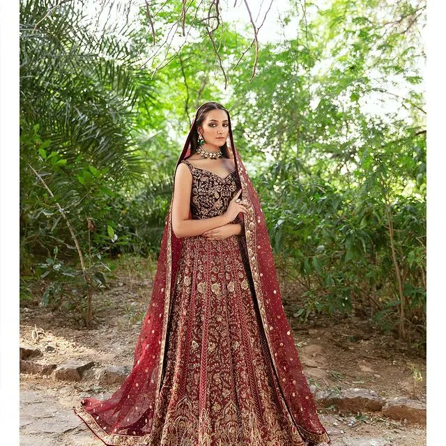 Royal Deep Red Bridal Lehenga with Pishwas Dress #BS763