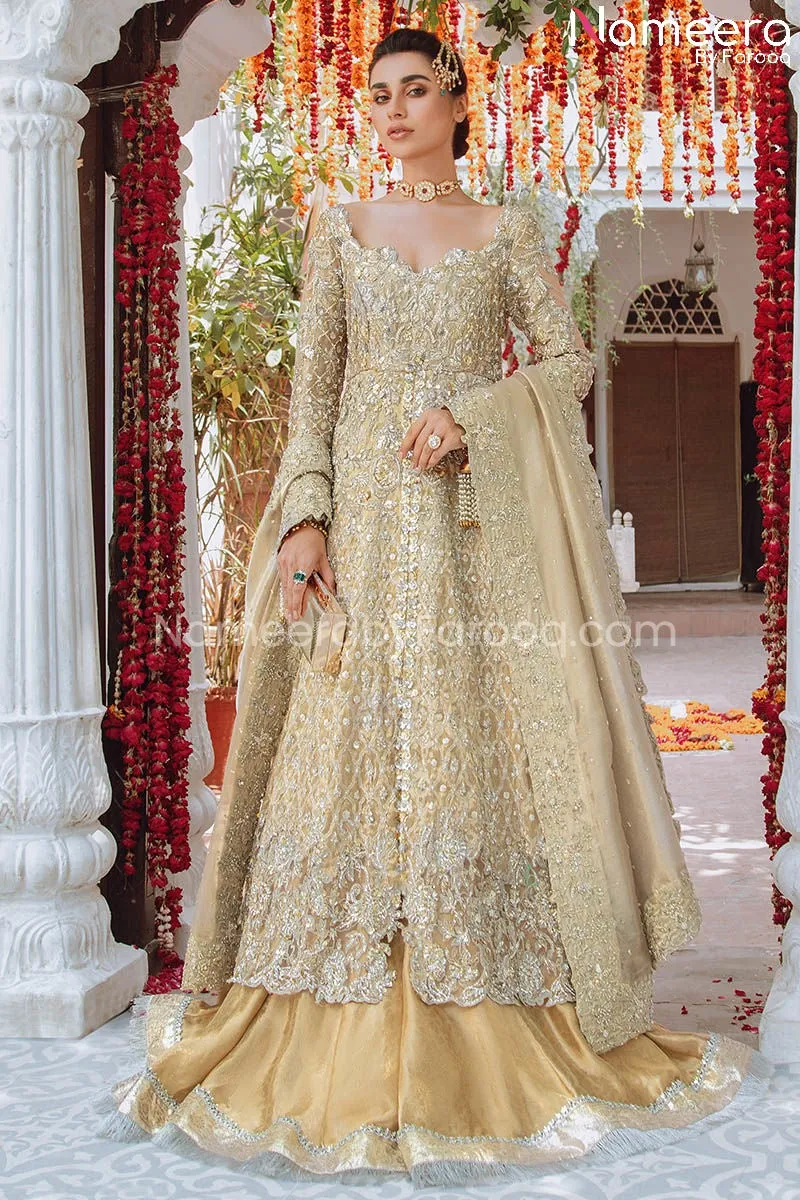 Royal Golden Bridal Lehenga with Frock Dress #BS683