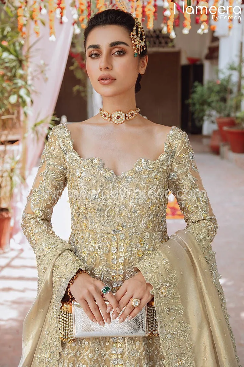 Royal Golden Bridal Lehenga with Frock Dress #BS683