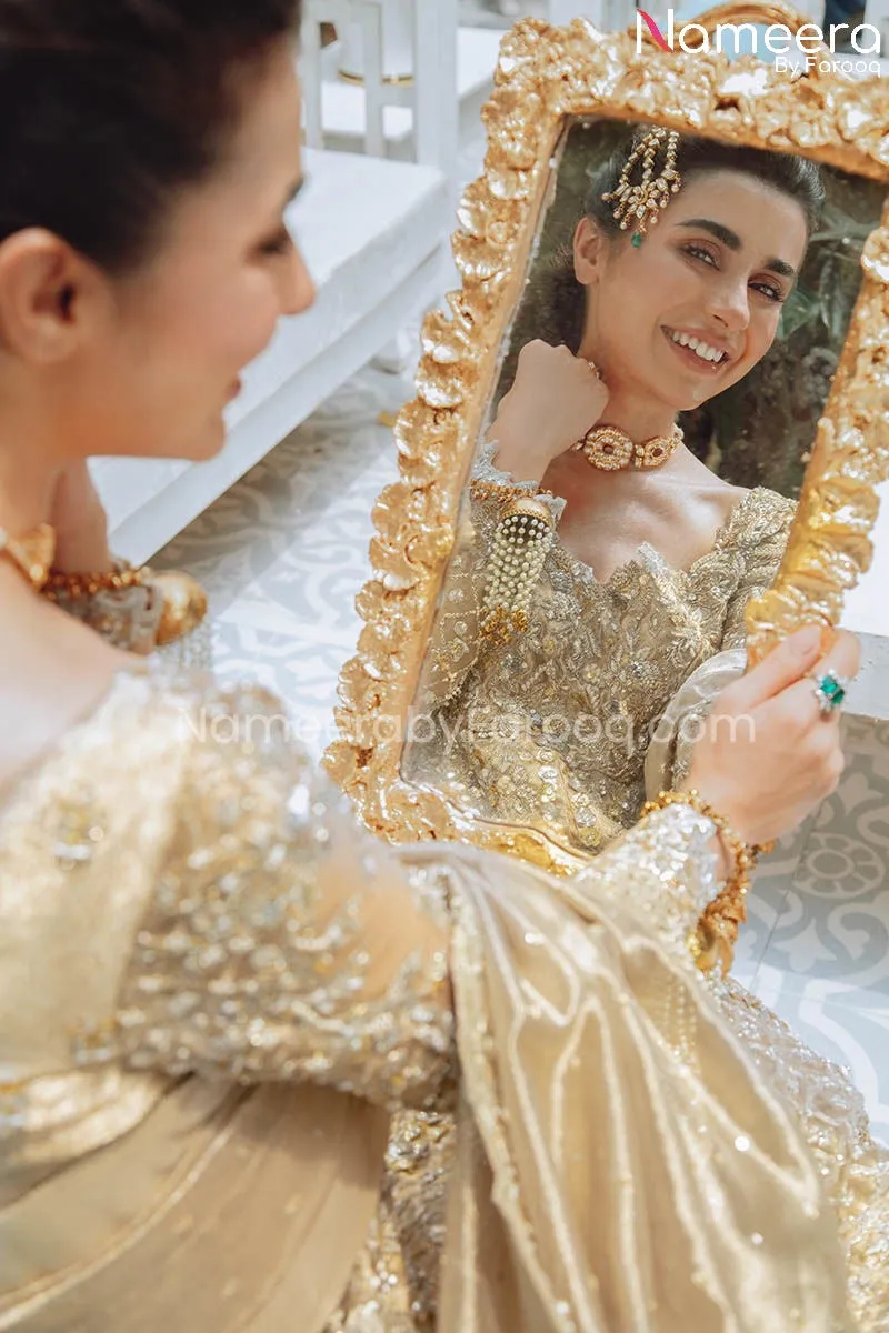Royal Golden Bridal Lehenga with Frock Dress #BS683