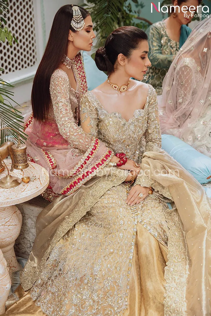Royal Golden Bridal Lehenga with Frock Dress #BS683