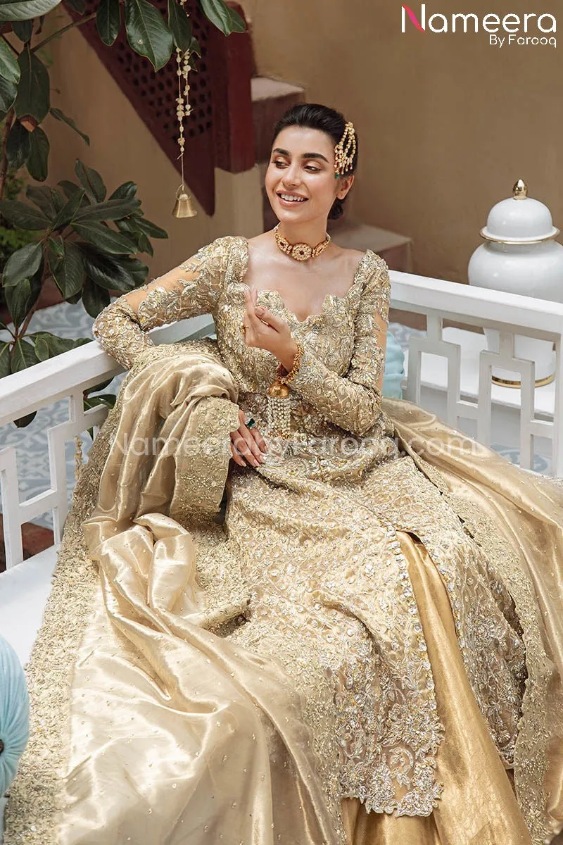 Royal Golden Bridal Lehenga with Frock Dress #BS683
