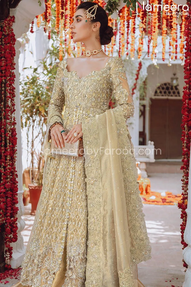 Royal Golden Bridal Lehenga with Frock Dress #BS683