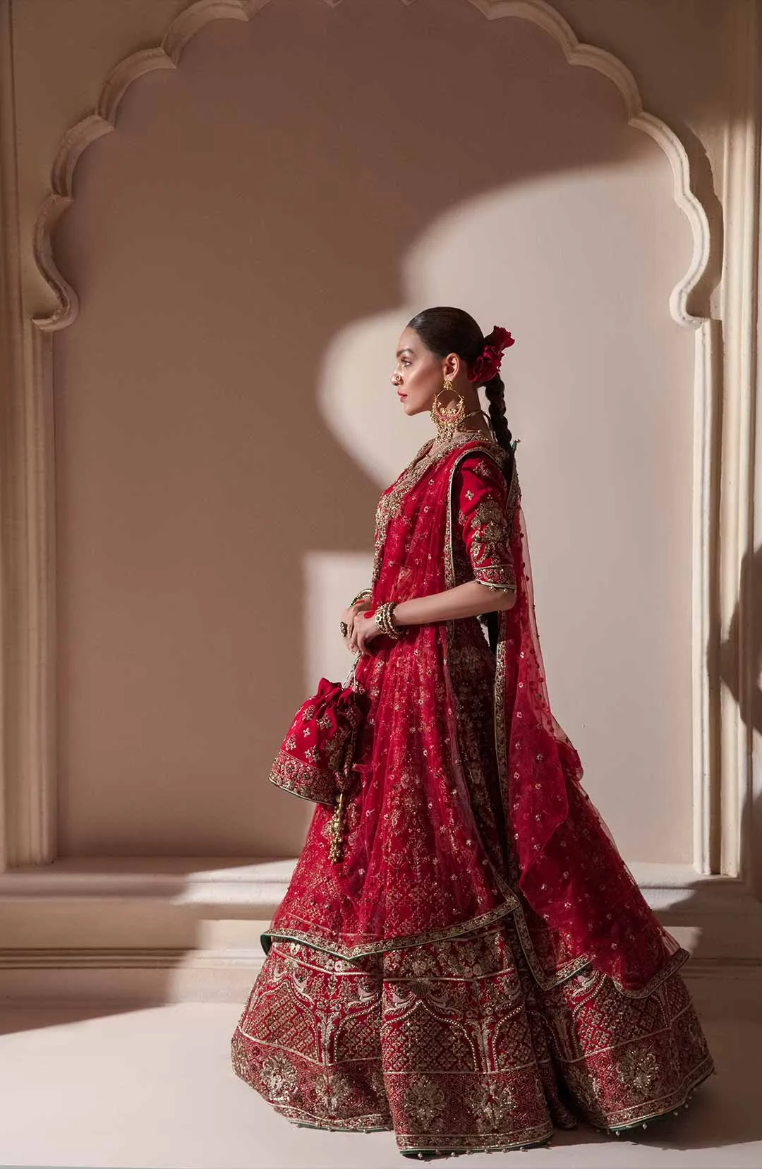 Royal Indian Bridal Dress in Red Lehenga Choli Style