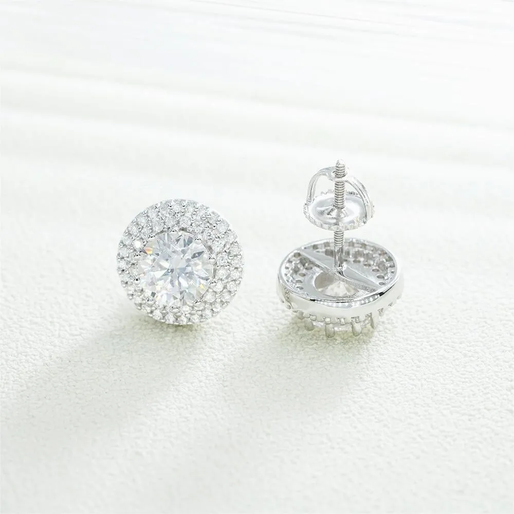S925 Halo Round Cut Moissanite Stud Earrings - 2.0 Carat