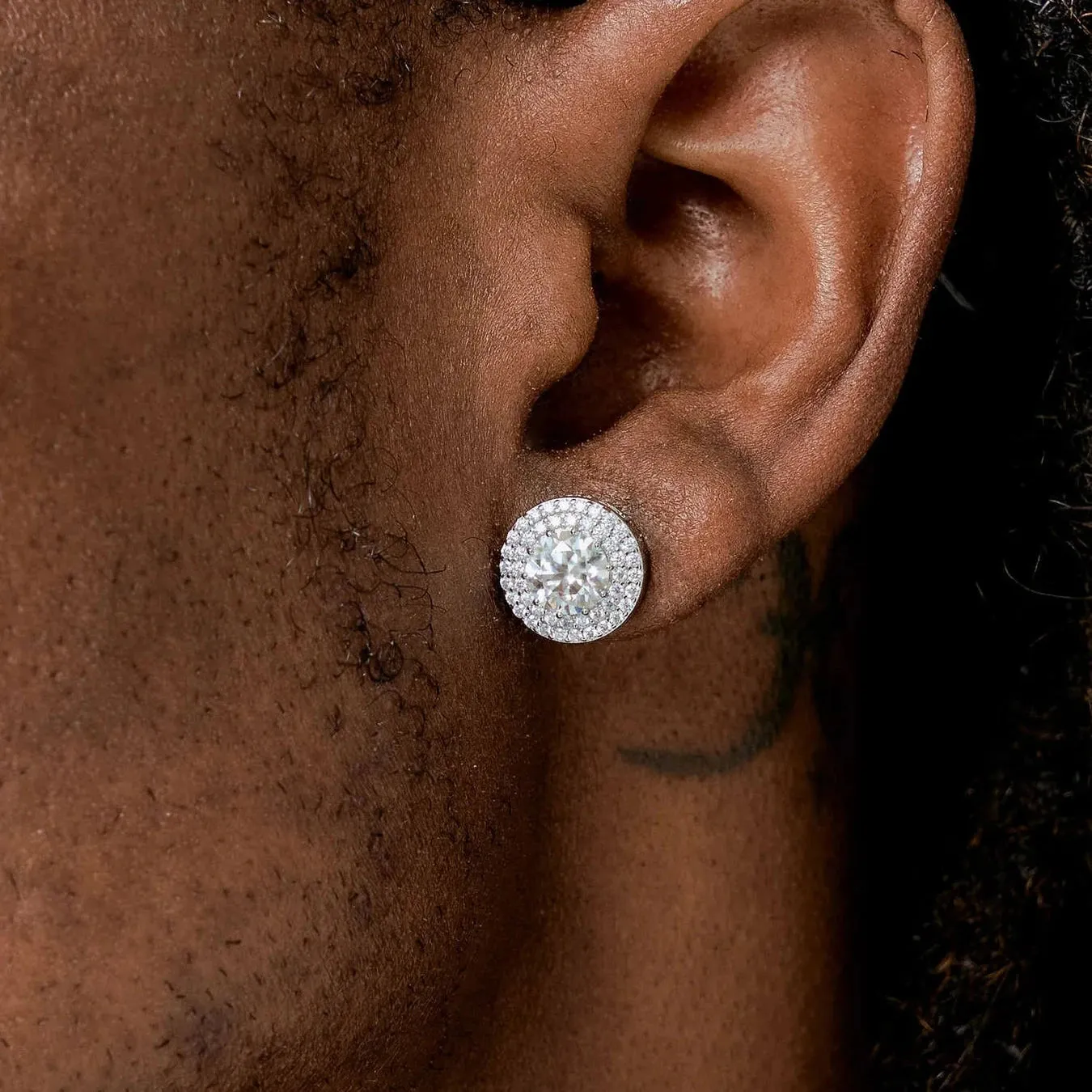 S925 Halo Round Cut Moissanite Stud Earrings - 2.0 Carat