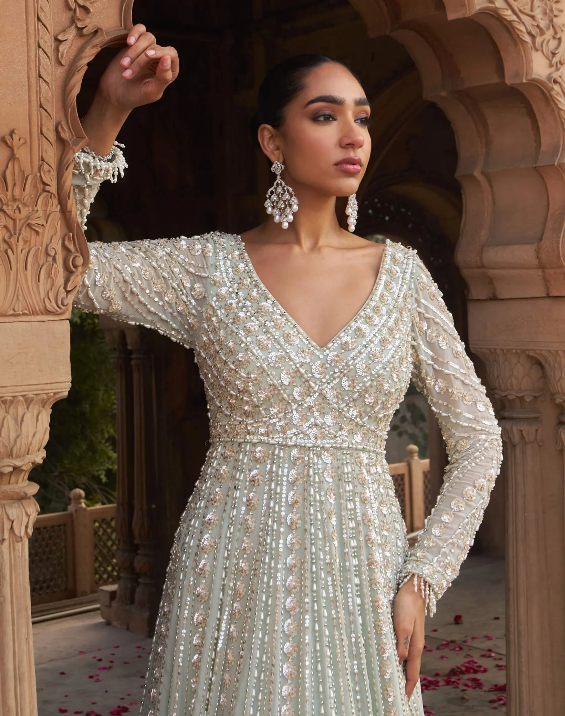 Sage green jashnaa anarkali and dupatta