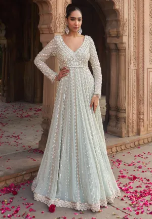 Sage green jashnaa anarkali and dupatta