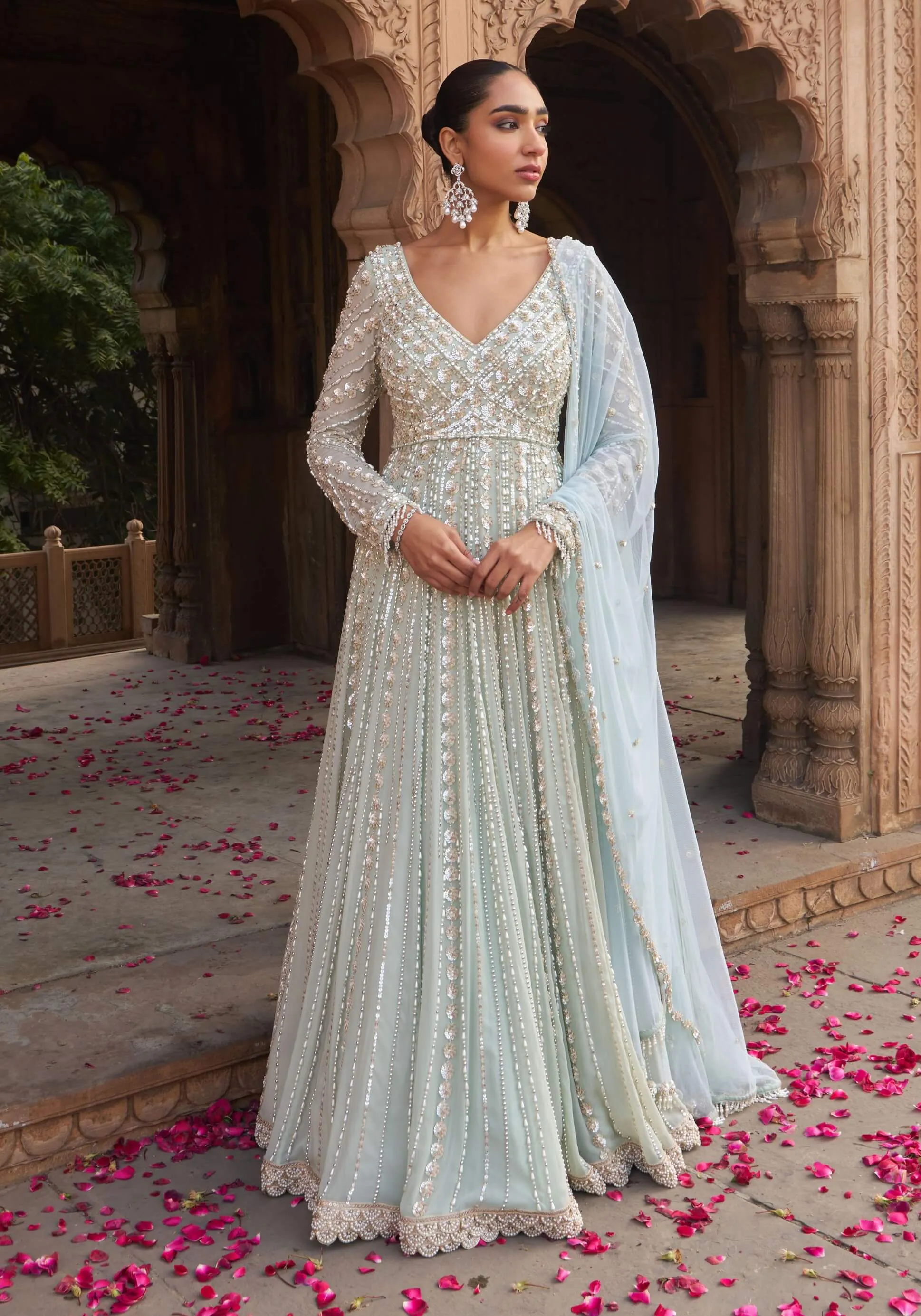 Sage green jashnaa anarkali and dupatta