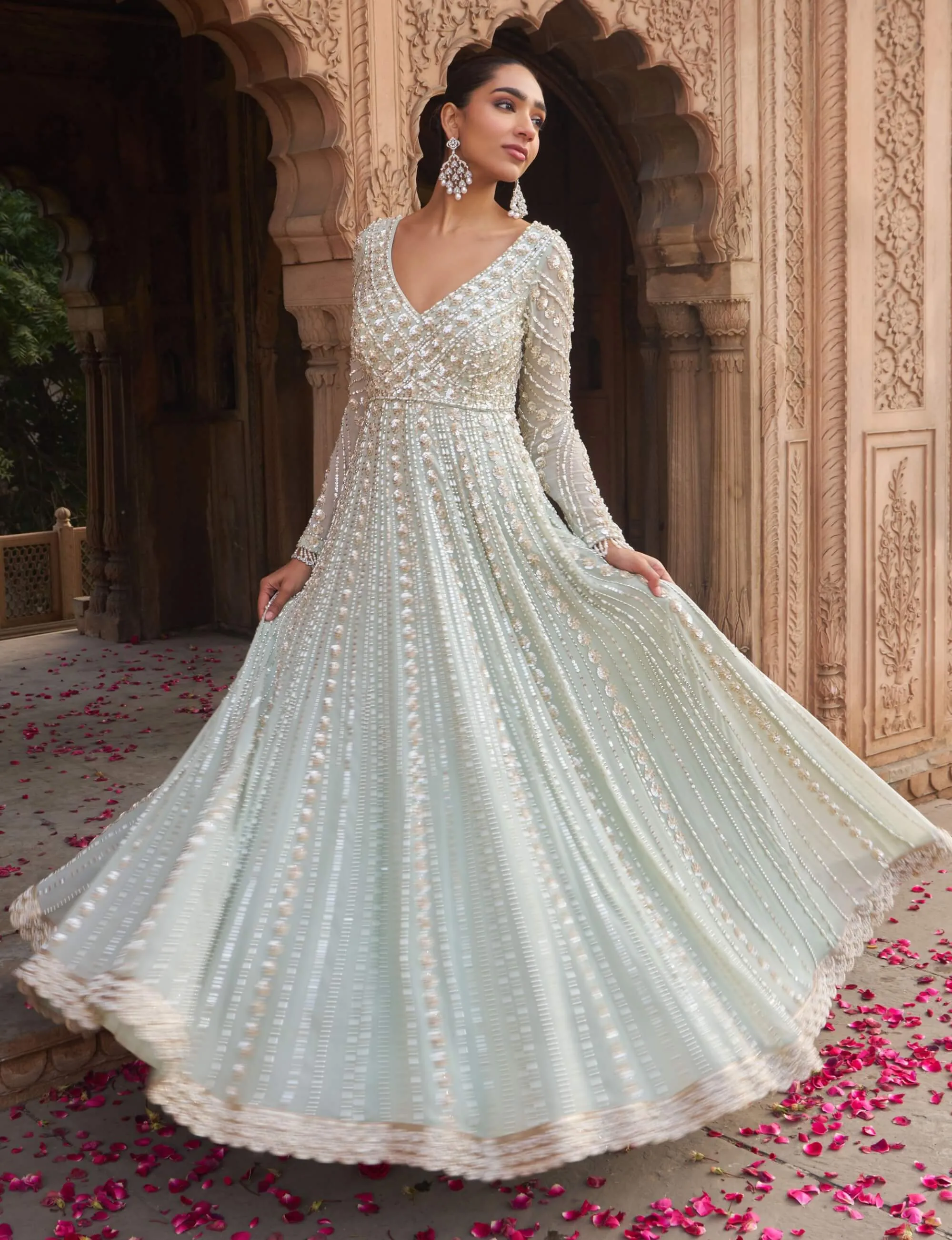 Sage green jashnaa anarkali and dupatta