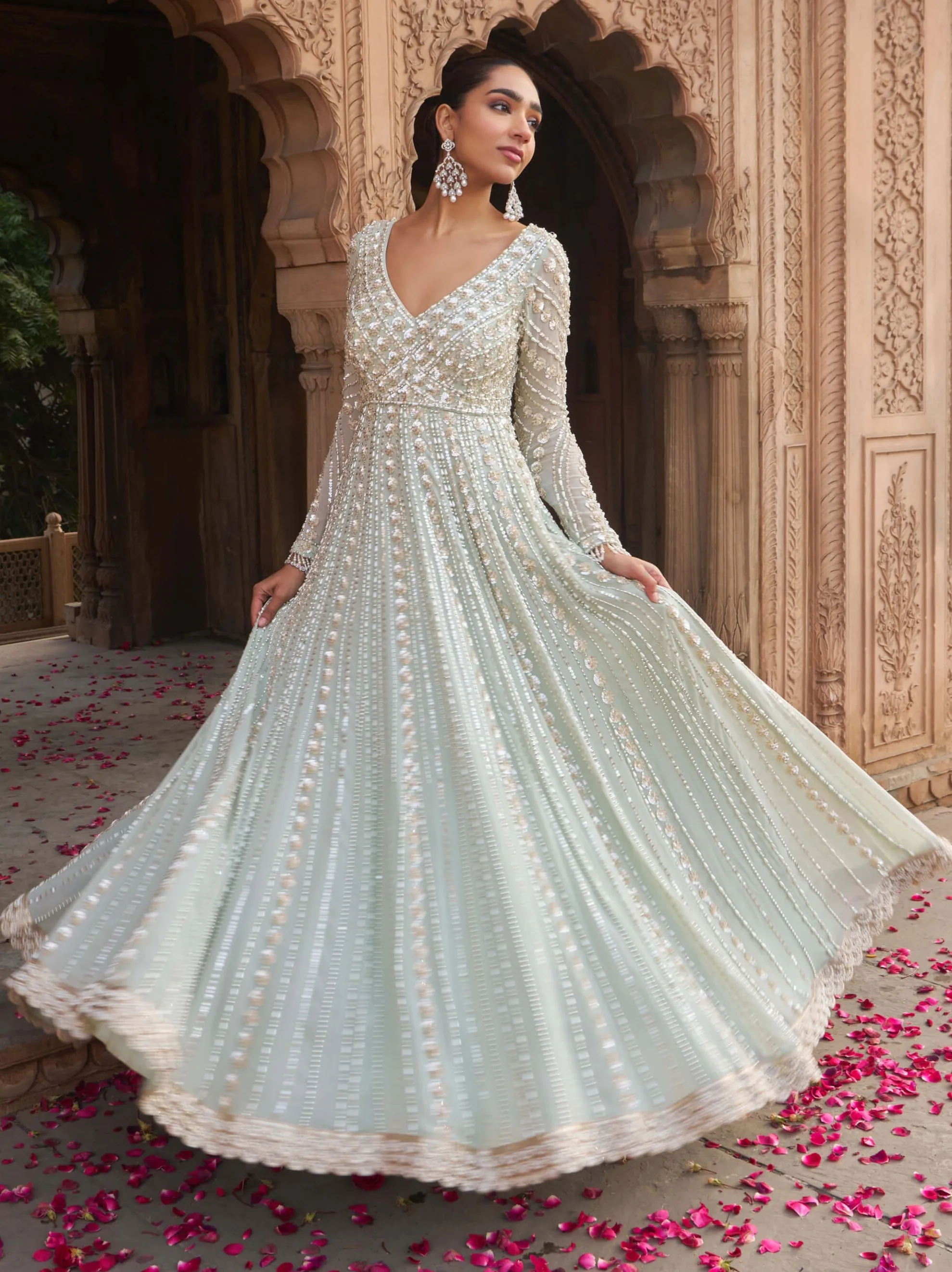 Sage green jashnaa anarkali and dupatta