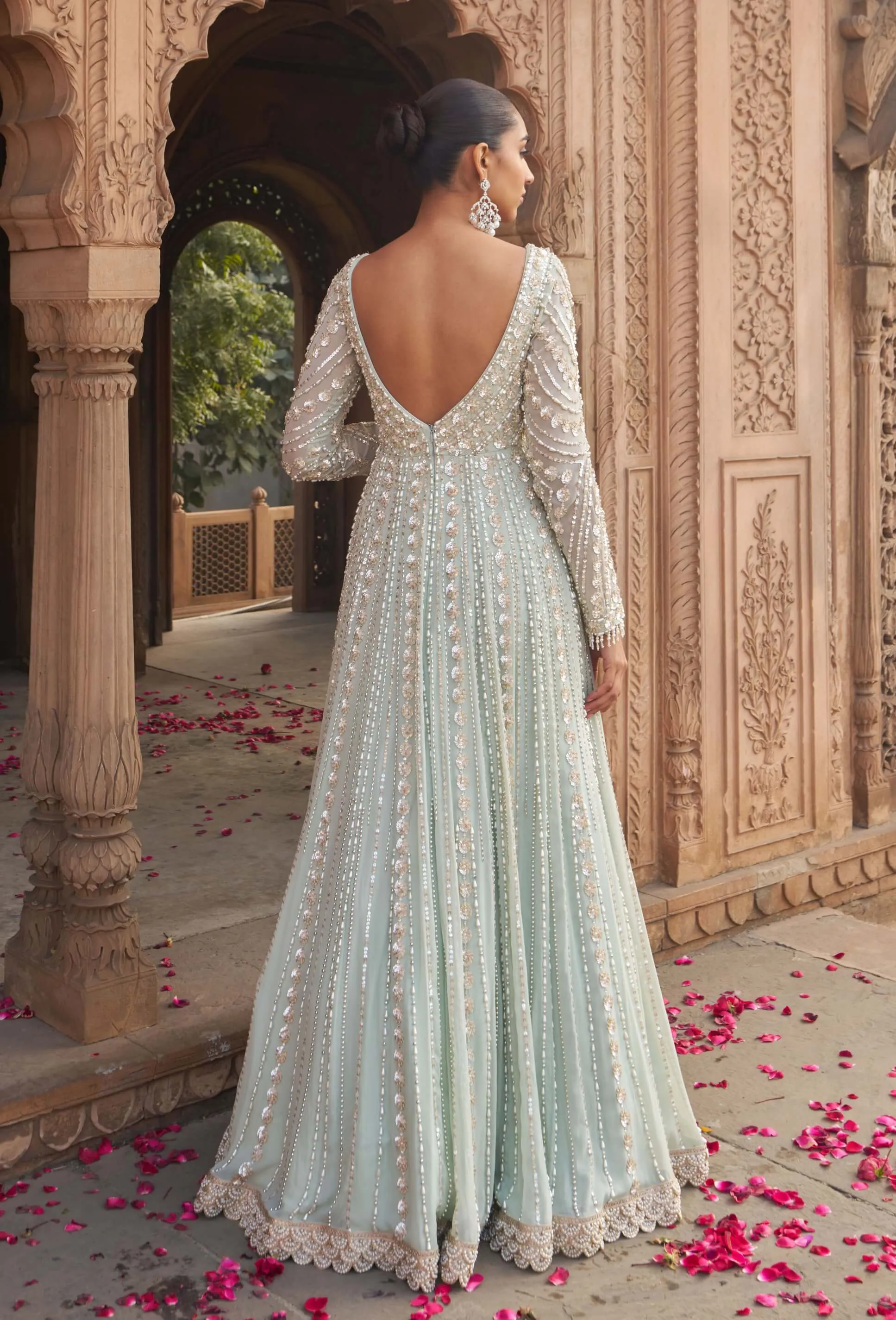 Sage green jashnaa anarkali and dupatta