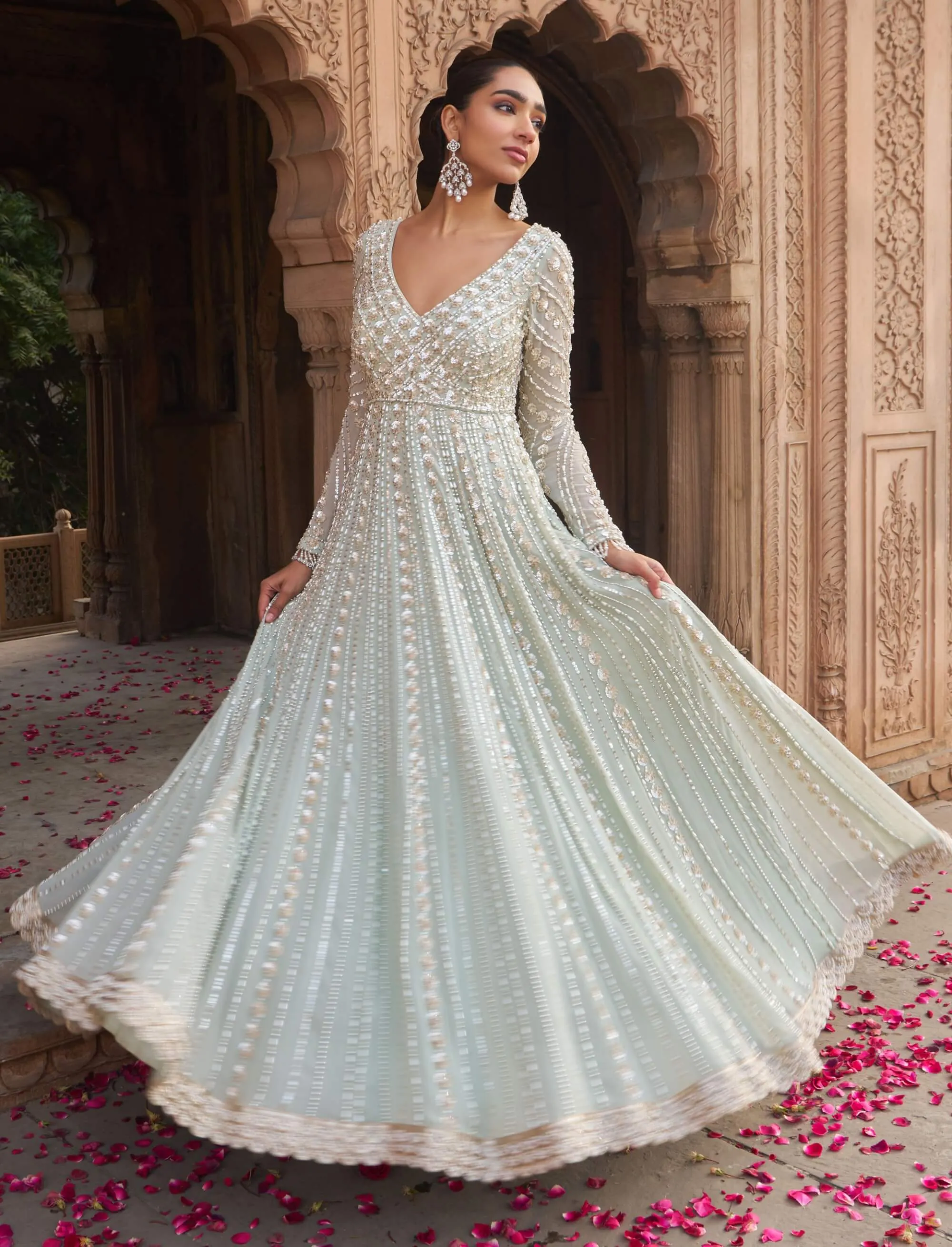 Sage green jashnaa anarkali and dupatta