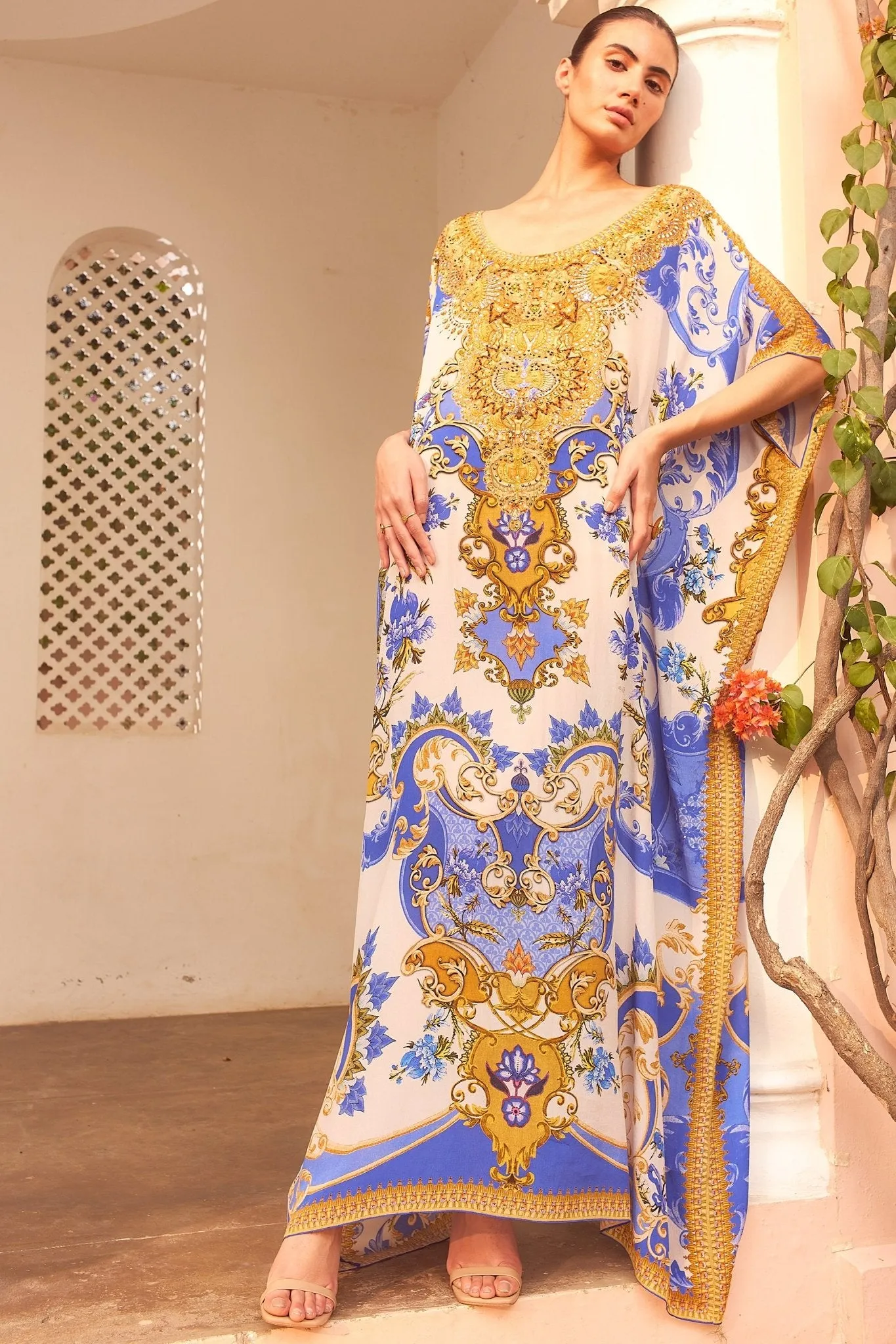 SANTORINI SUNRISE ROUND NECK LONG KAFTAN