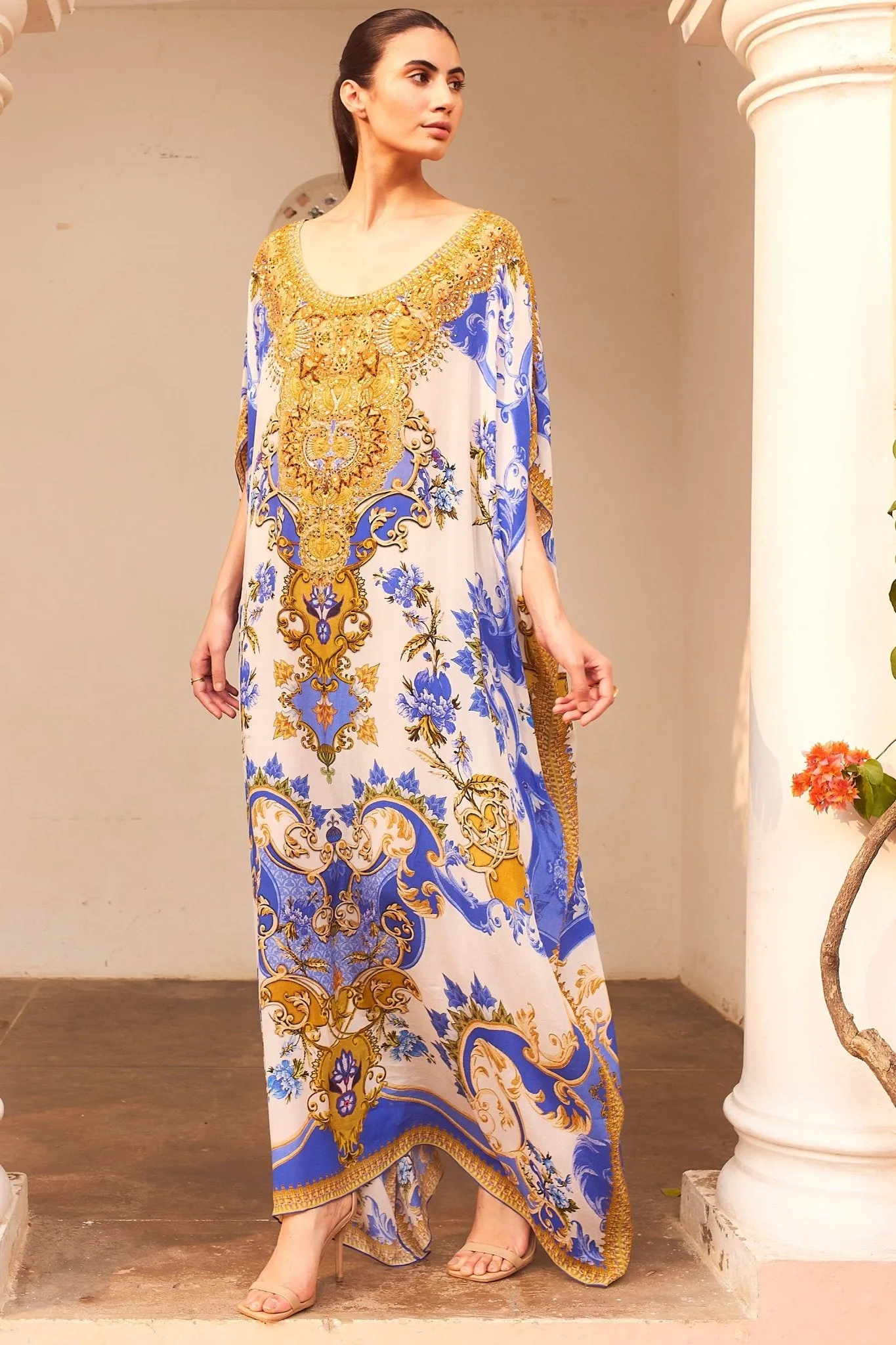 SANTORINI SUNRISE ROUND NECK LONG KAFTAN