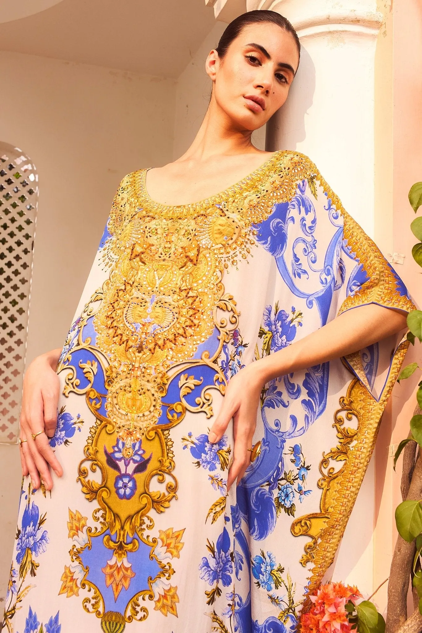 SANTORINI SUNRISE ROUND NECK LONG KAFTAN