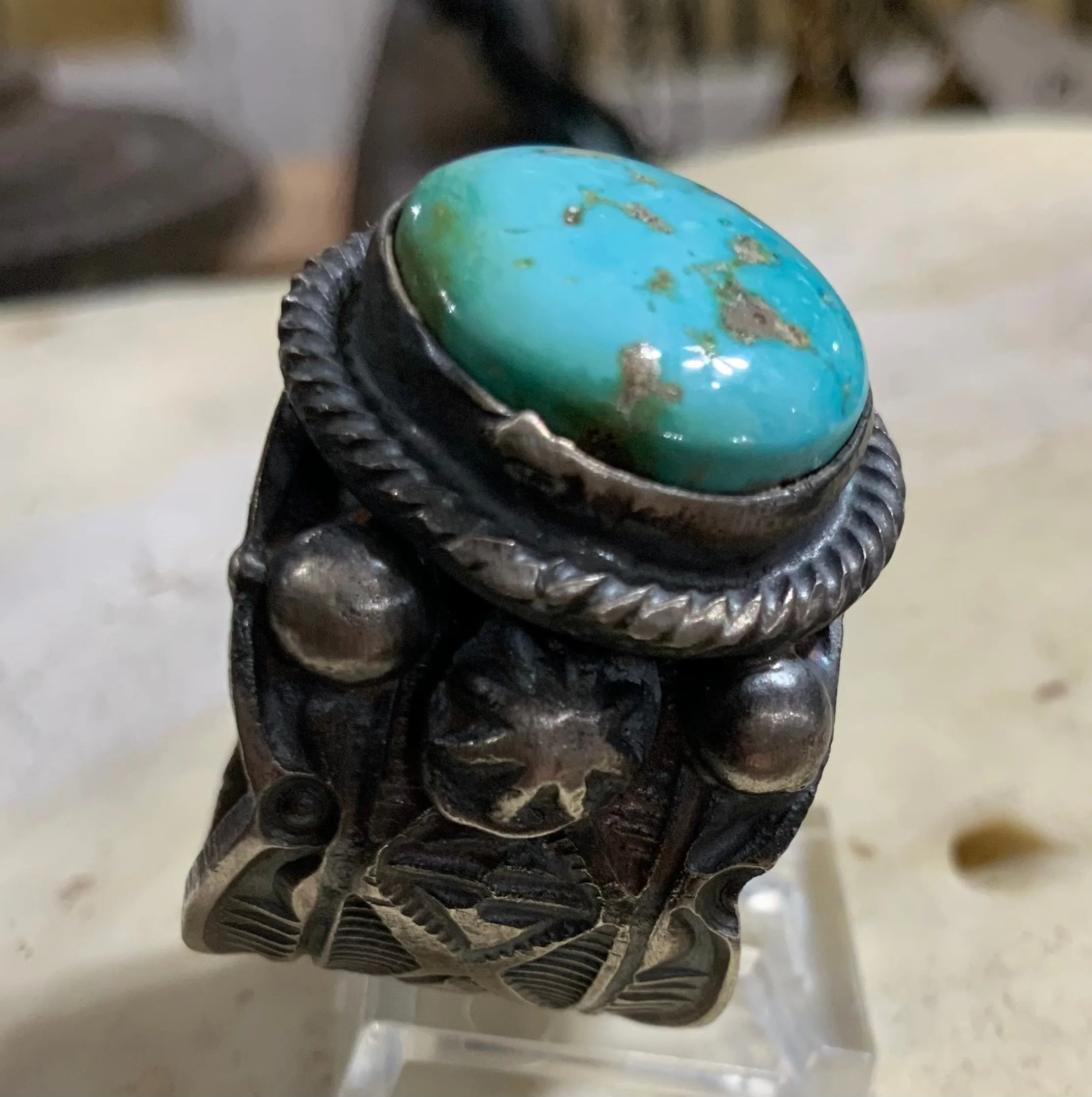 Satin Sterling Men’s Sorogran Gold Turquoise Ring