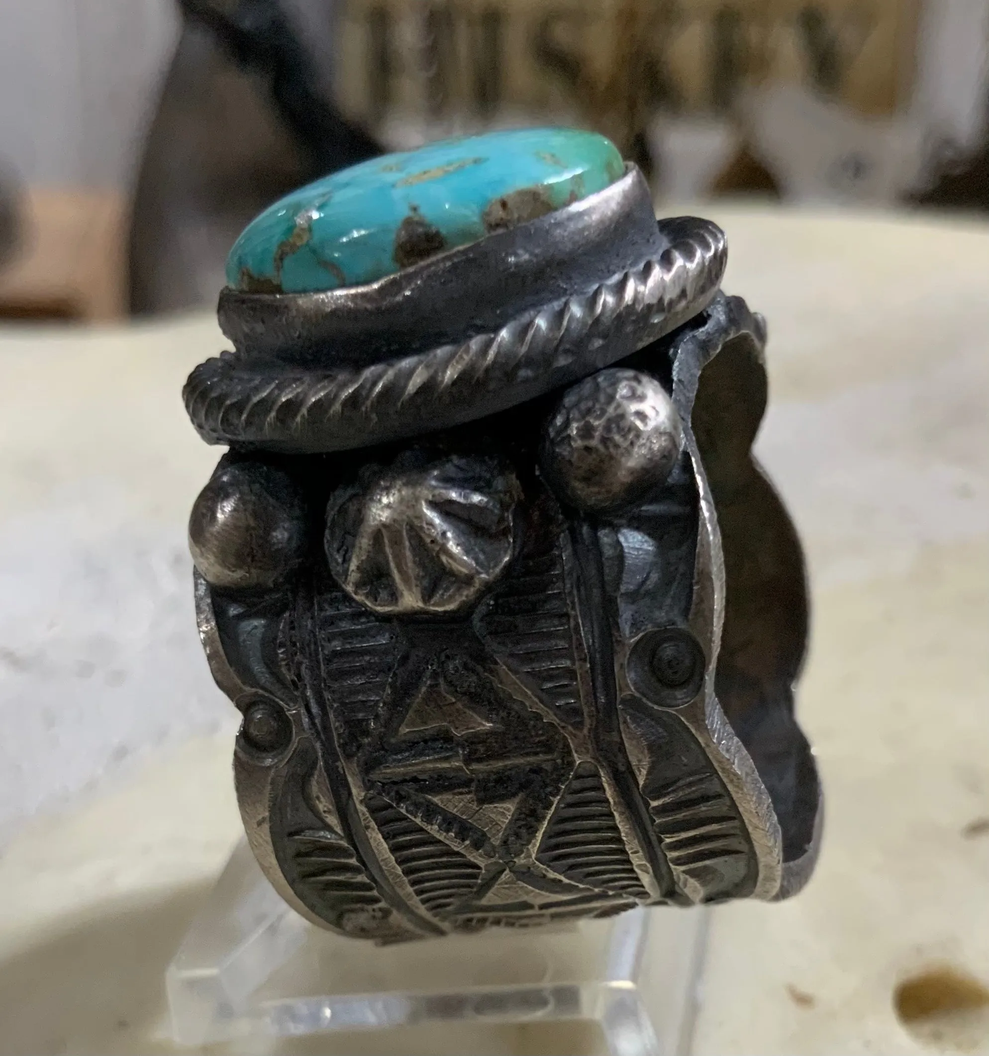 Satin Sterling Men’s Sorogran Gold Turquoise Ring