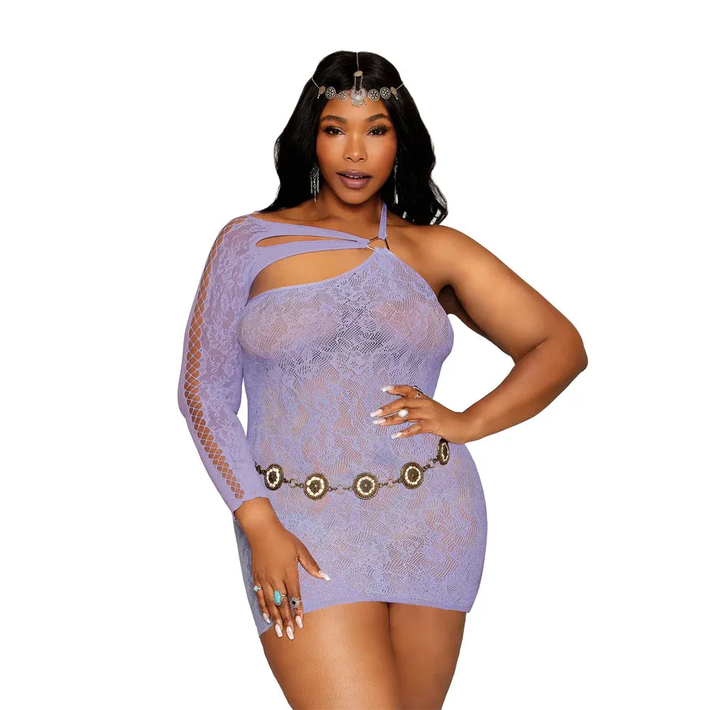 Seamless Asymmetrical Chemise with Lace Pattern & Knitted Crisscross Details