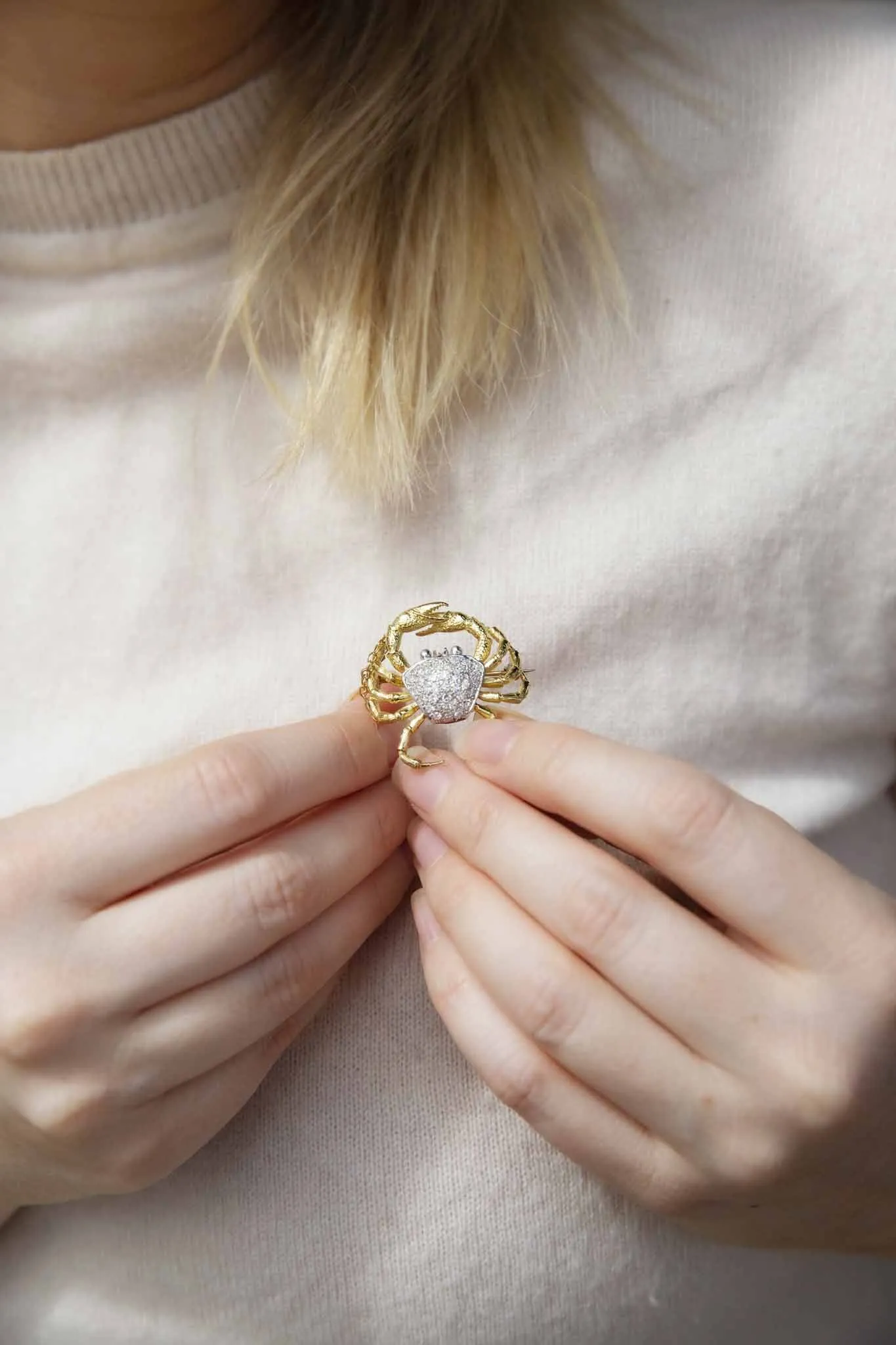 Sebastian 1970s Diamond Crab Brooch 18ct Gold