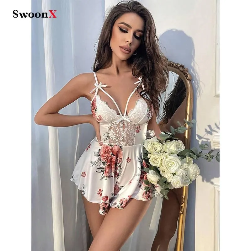 Seductive Satin Floral Print Nightgown