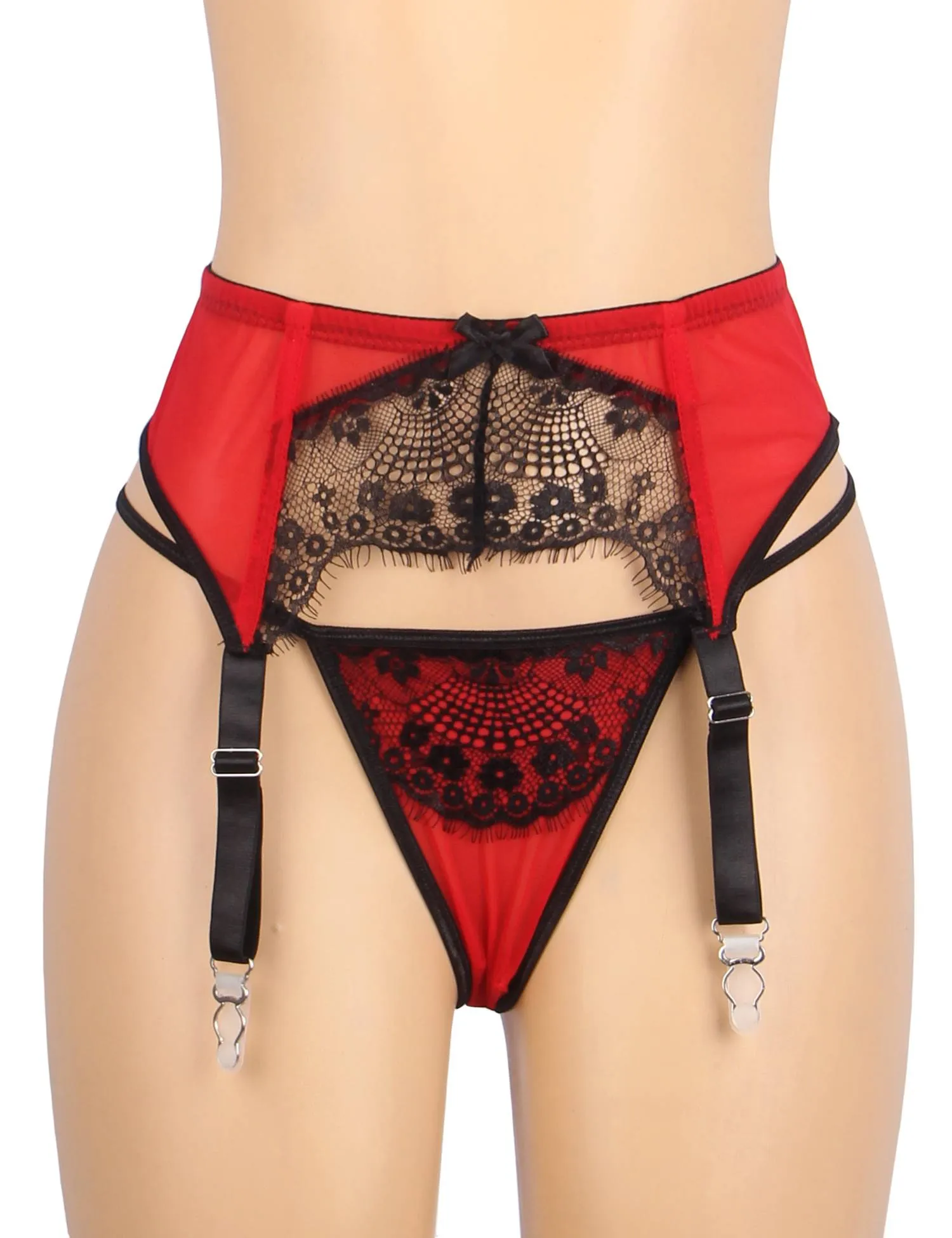 Sexy Eyelash Lace Metal Clips Garter Panty