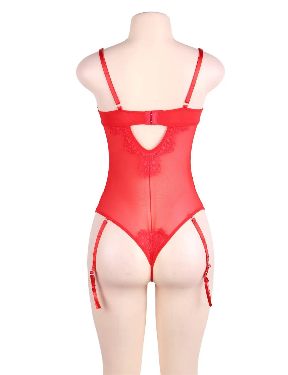 Sexy Red & Black Eyelash Lace Teddy Lingerie