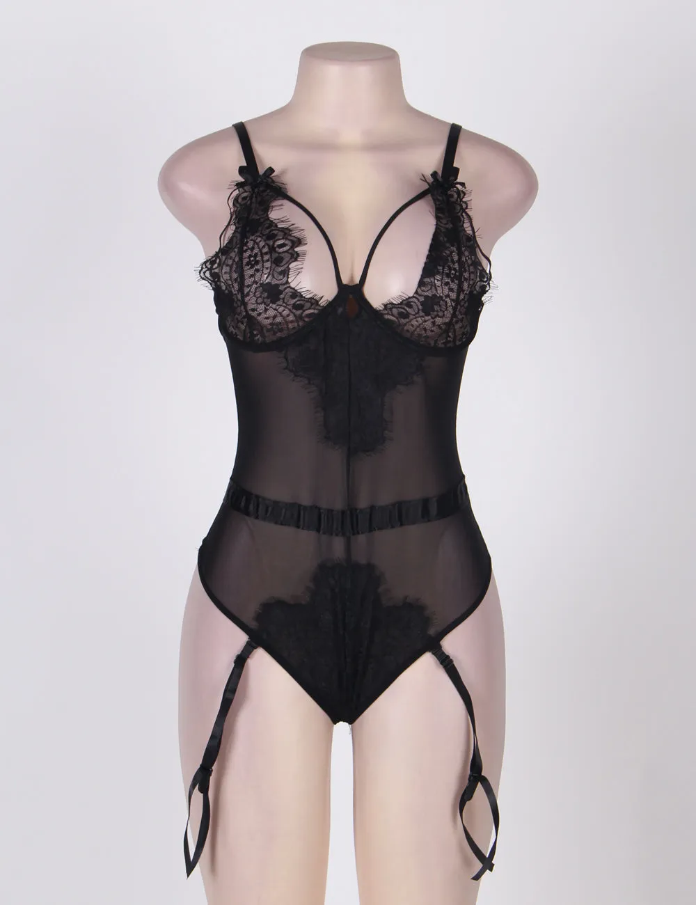Sexy Red & Black Eyelash Lace Teddy Lingerie