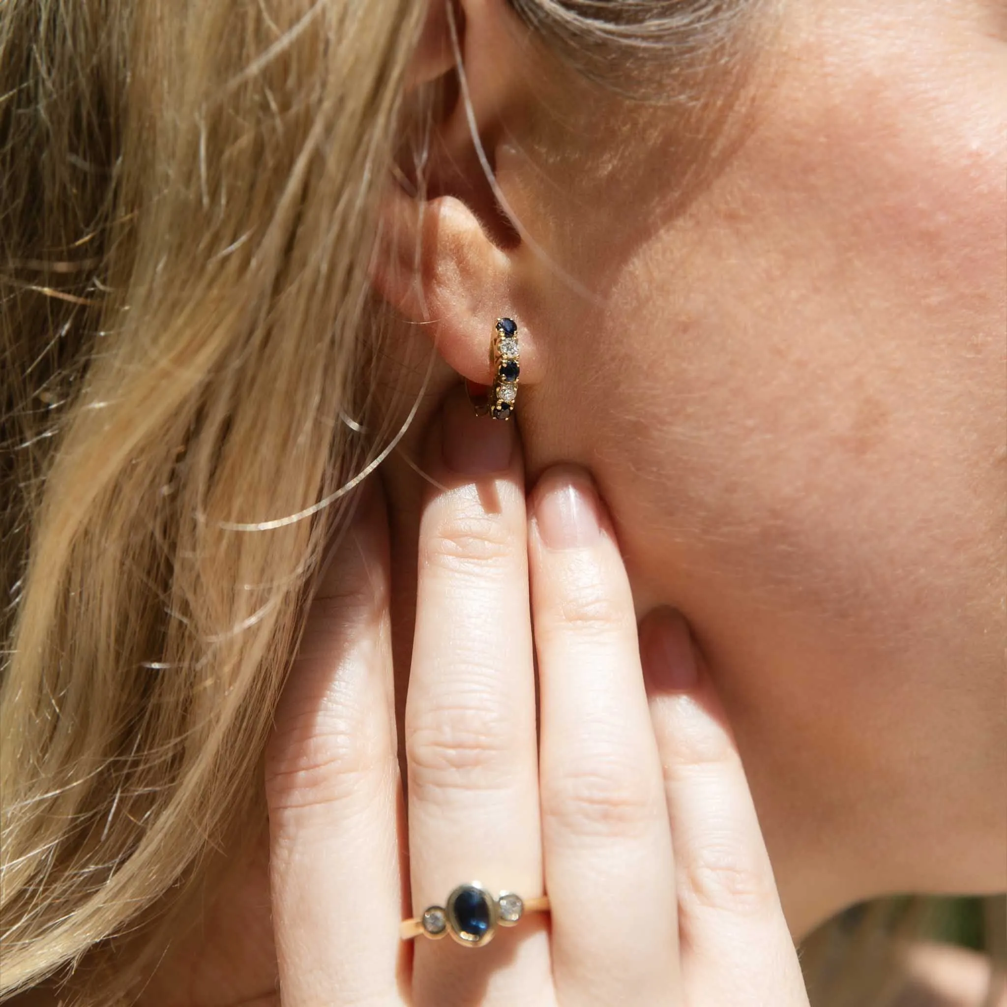Sita 1990s Diamond & Sapphire Huggies 18ct Gold