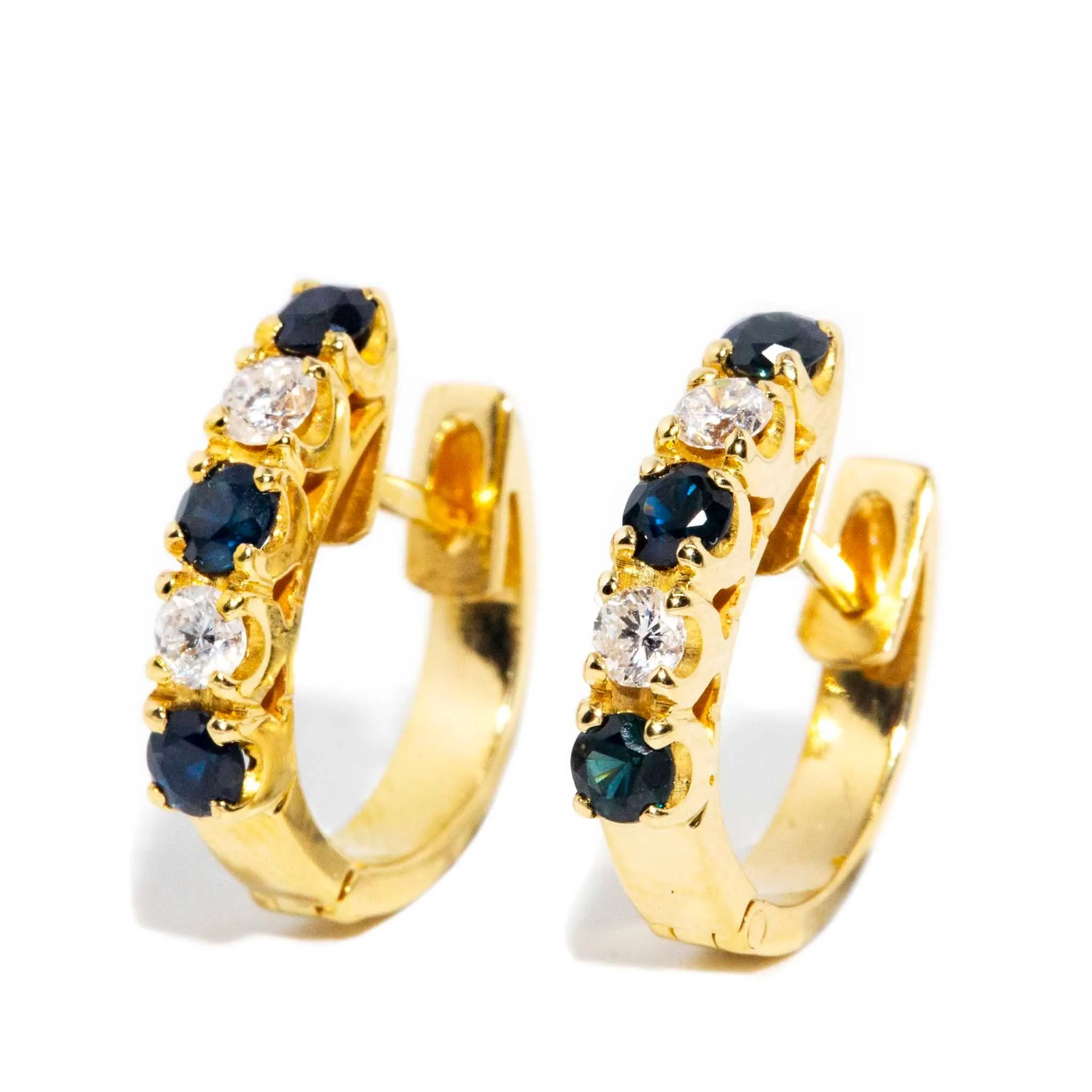 Sita 1990s Diamond & Sapphire Huggies 18ct Gold