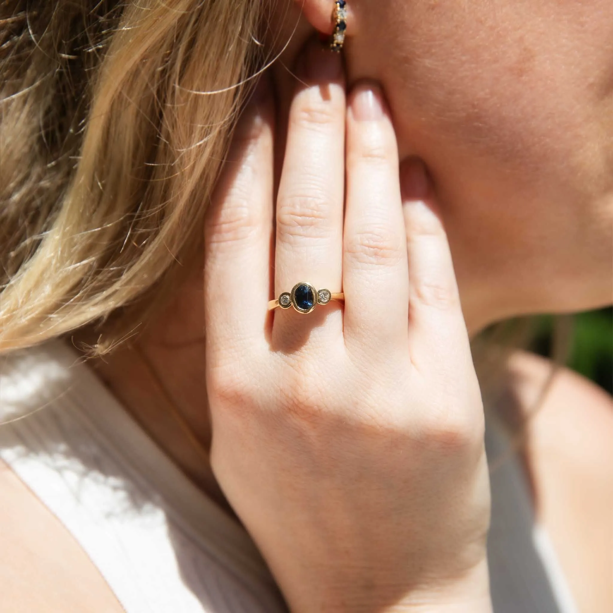 Sita 1990s Diamond & Sapphire Huggies 18ct Gold