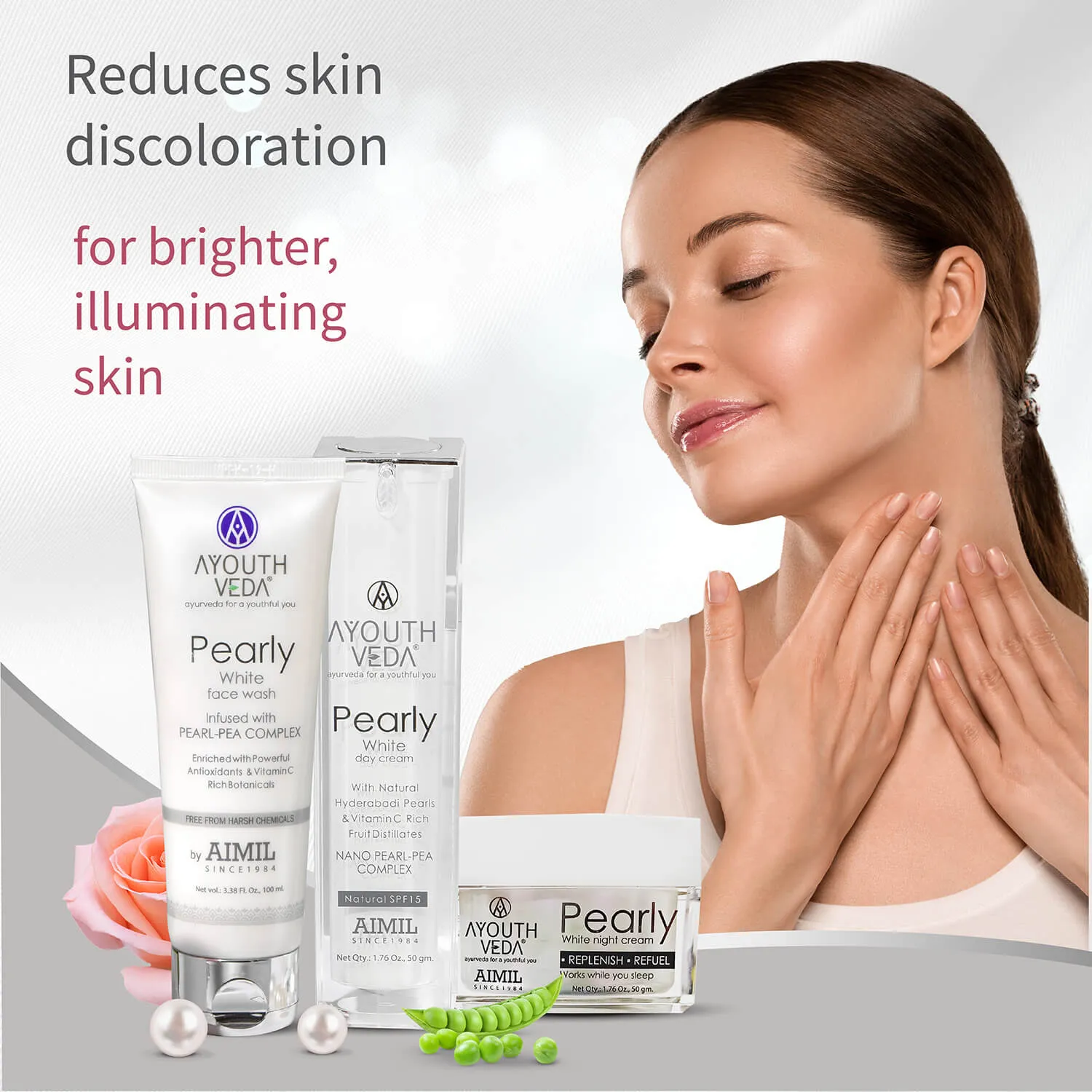 Skin Brightening Regimen | Pearly white face wash 100 ml , Day Cream g , Night Cream 50g