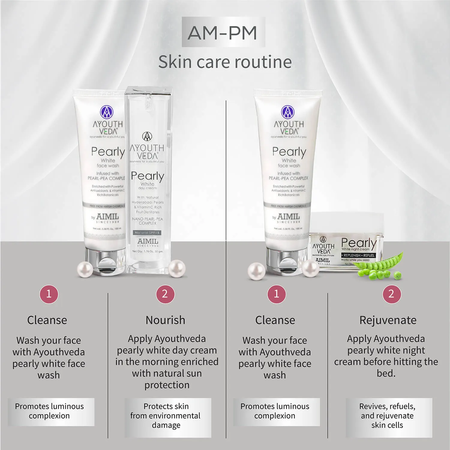 Skin Brightening Regimen | Pearly white face wash 100 ml , Day Cream g , Night Cream 50g