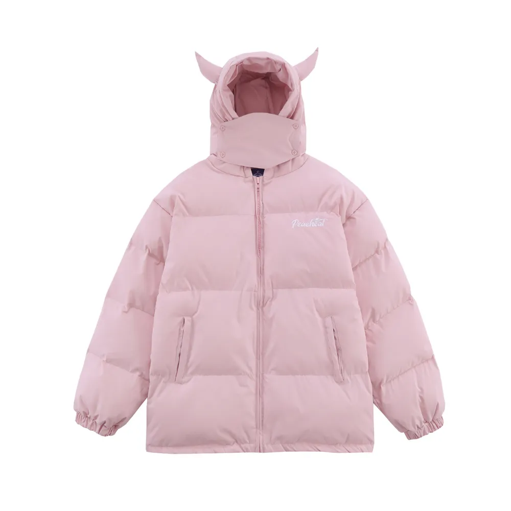 Solid Color Devil Hooded Puffer Coat