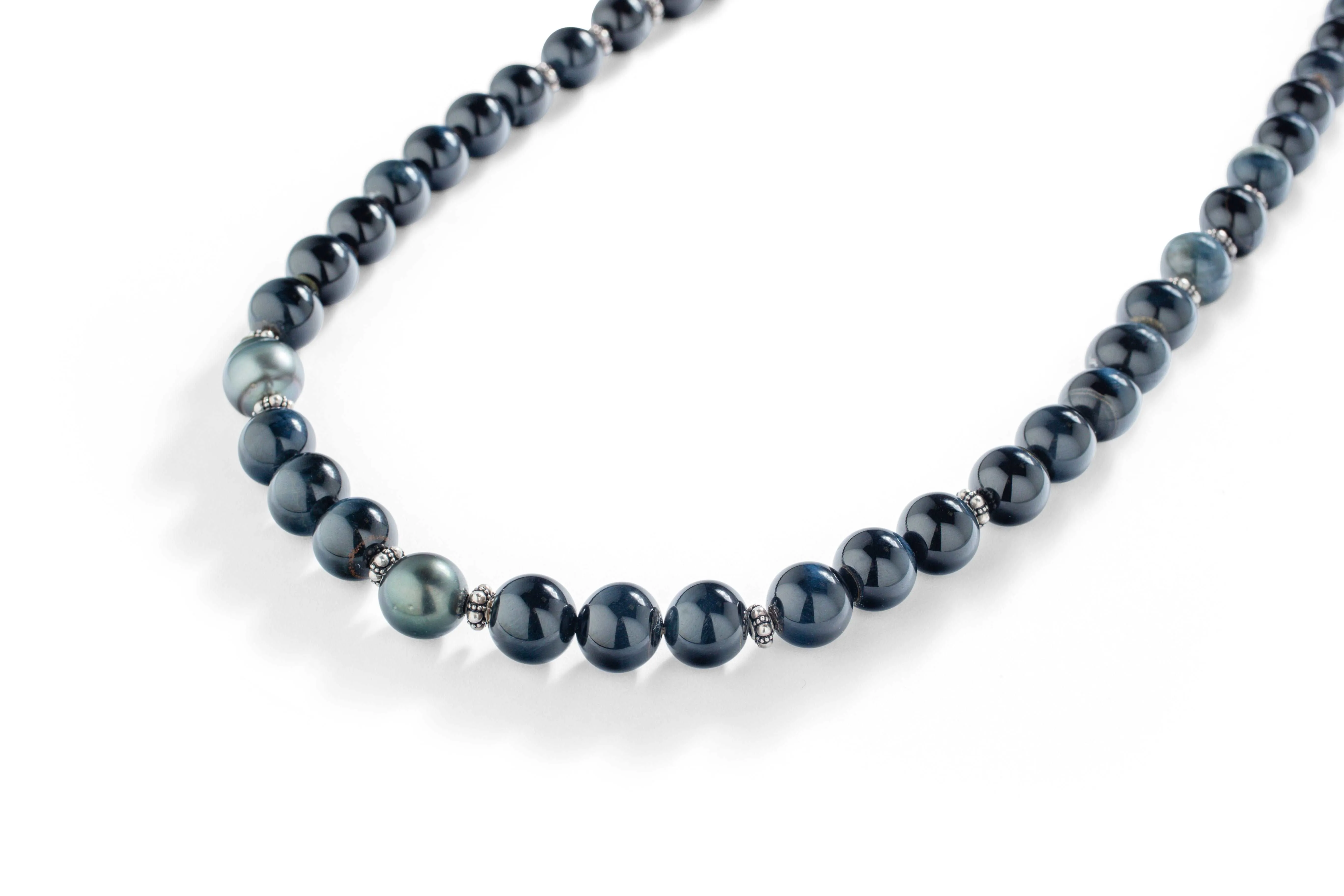 Sparkling Blue Ocean Diamond Tahitian Pearl Necklace
