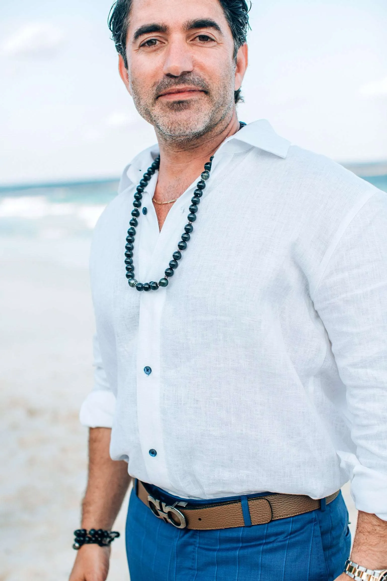 Sparkling Blue Ocean Diamond Tahitian Pearl Necklace