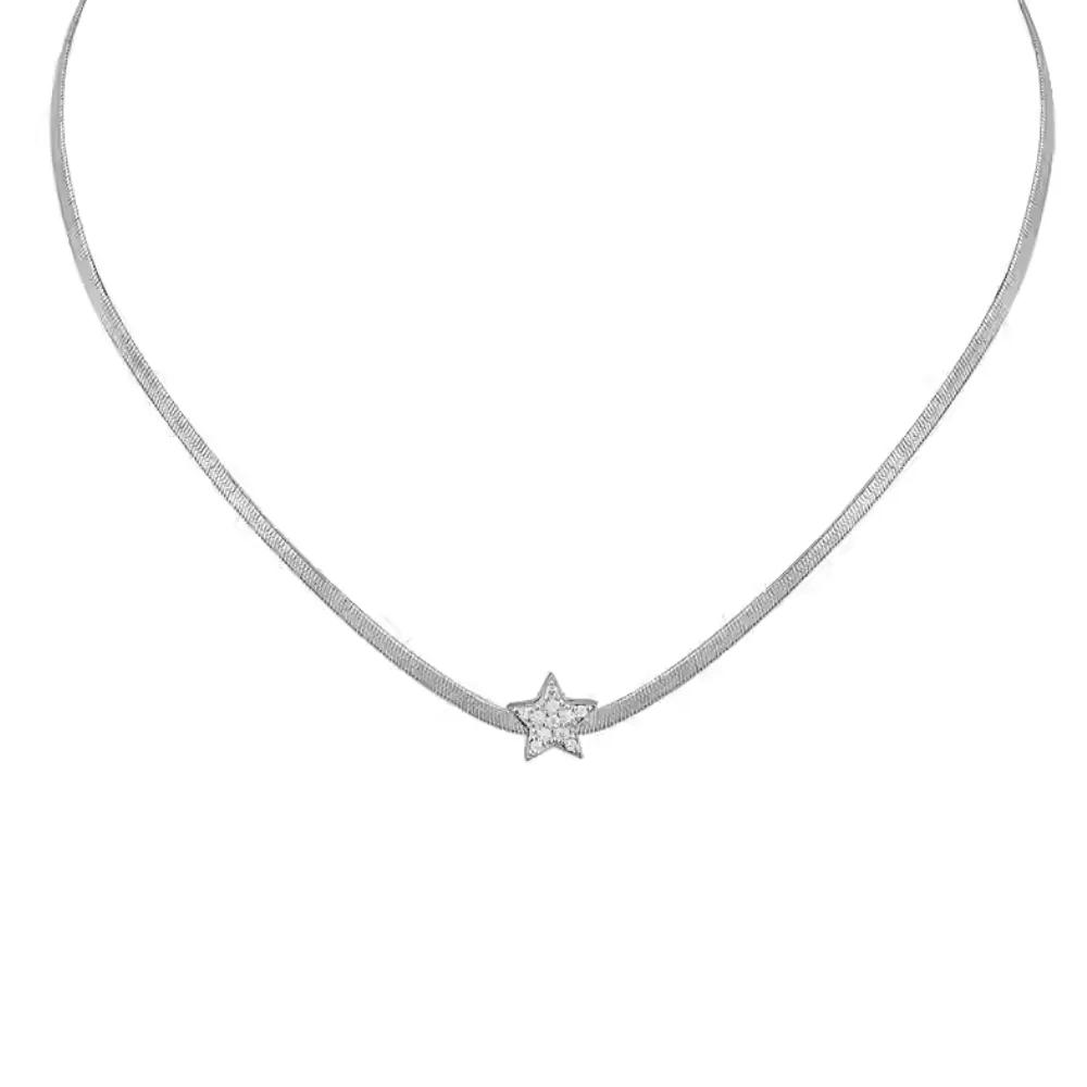 Sparkling Diamond Pentagram Snake Bone Necklace