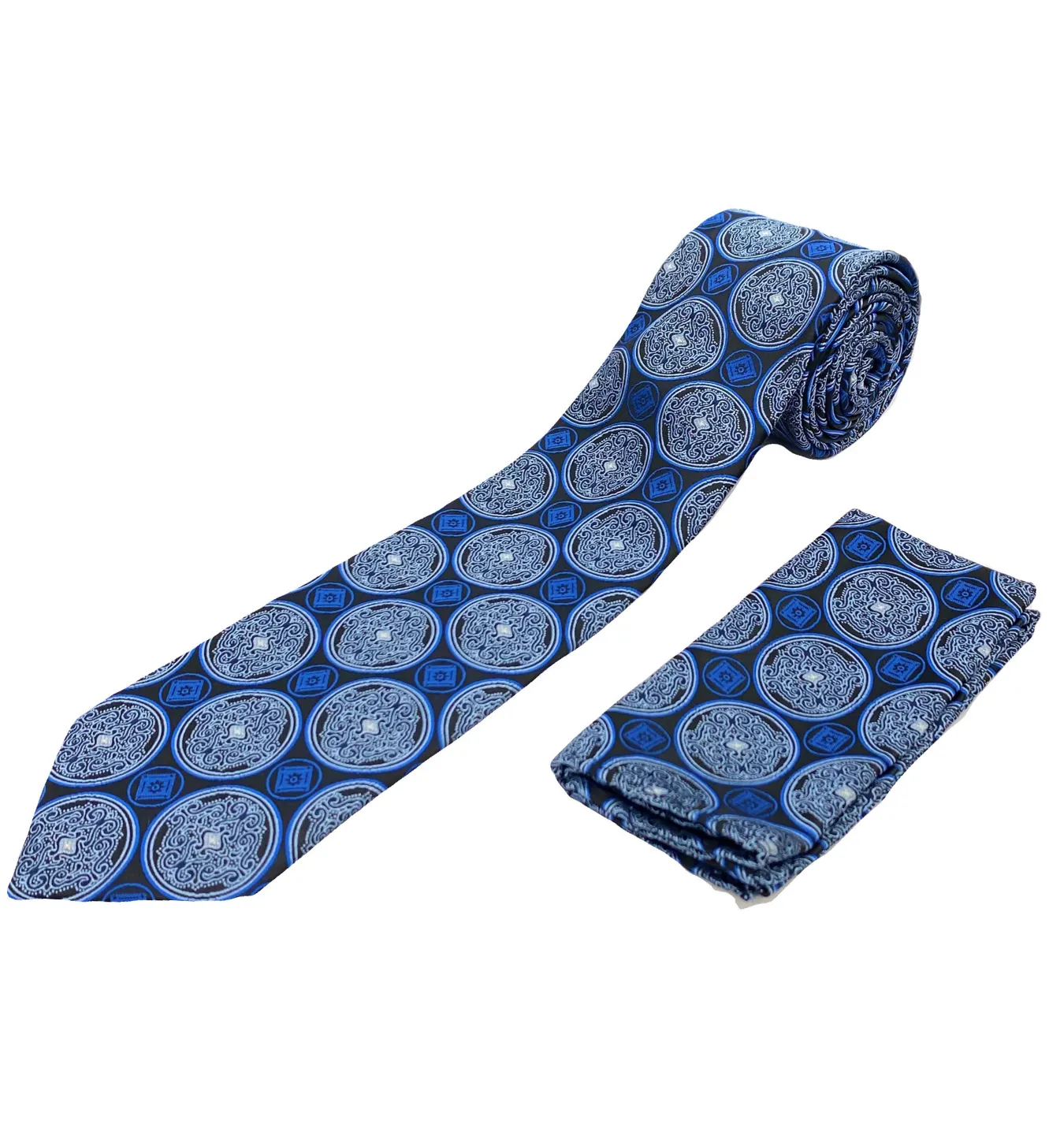 Stacy Adams Tie and Handkerchief - Black and Blue Medallion T18