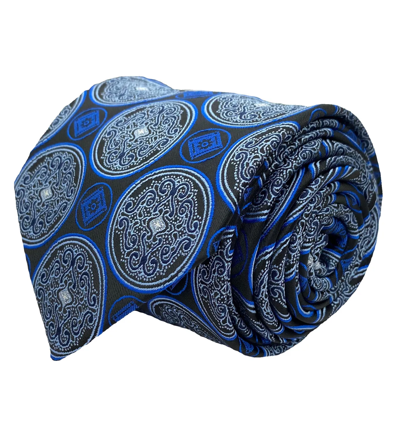Stacy Adams Tie and Handkerchief - Black and Blue Medallion T18