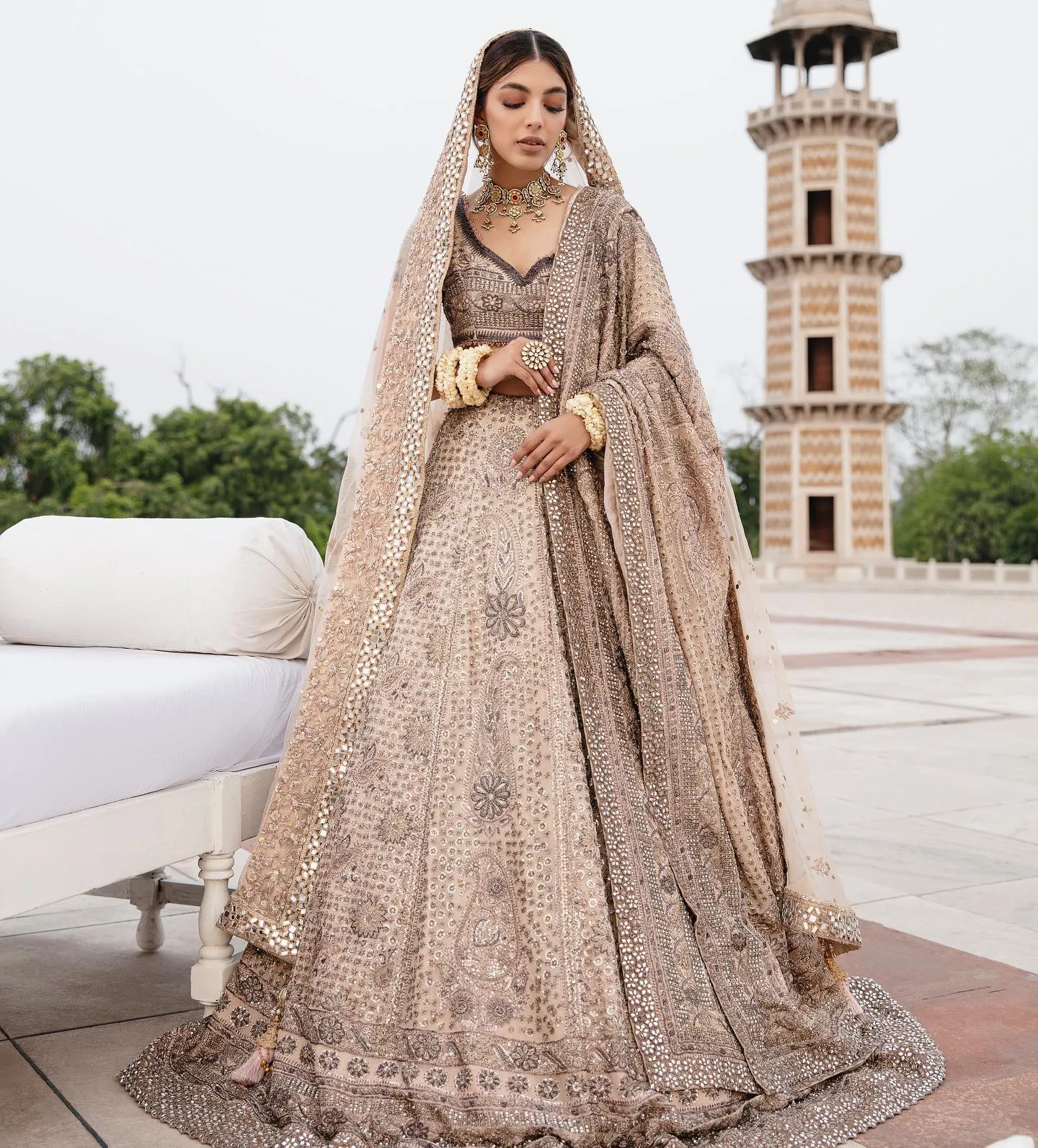 Tea Pink Bridal Lehenga with Choli and Dupatta Dress