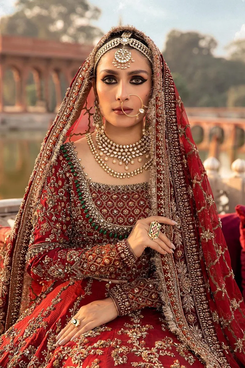 Tena Durrani Red Bridal Dress Pakistani in Royal Pishwas Frock Style