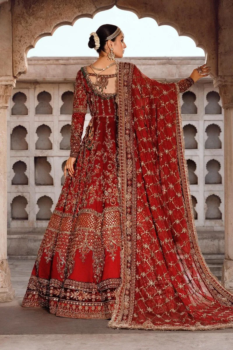 Tena Durrani Red Bridal Dress Pakistani in Royal Pishwas Frock Style