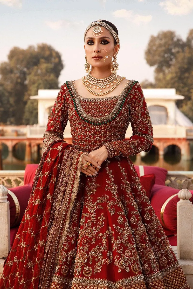 Tena Durrani Red Bridal Dress Pakistani in Royal Pishwas Frock Style