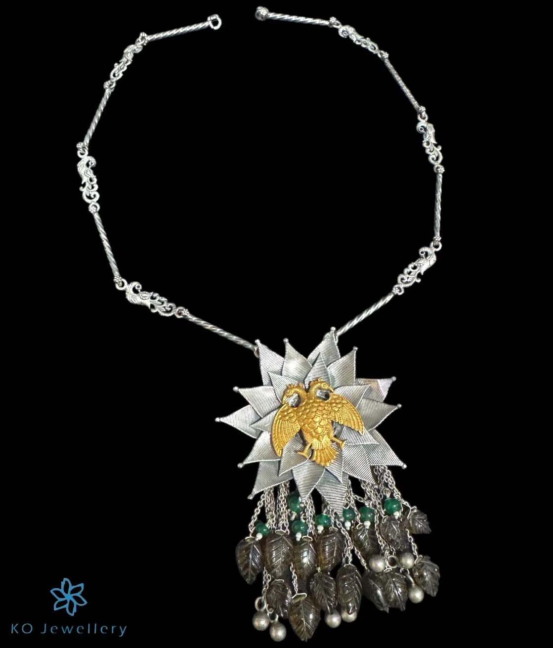 The Rachana Silver Antique Gandaberunda  Necklace (2 tone)