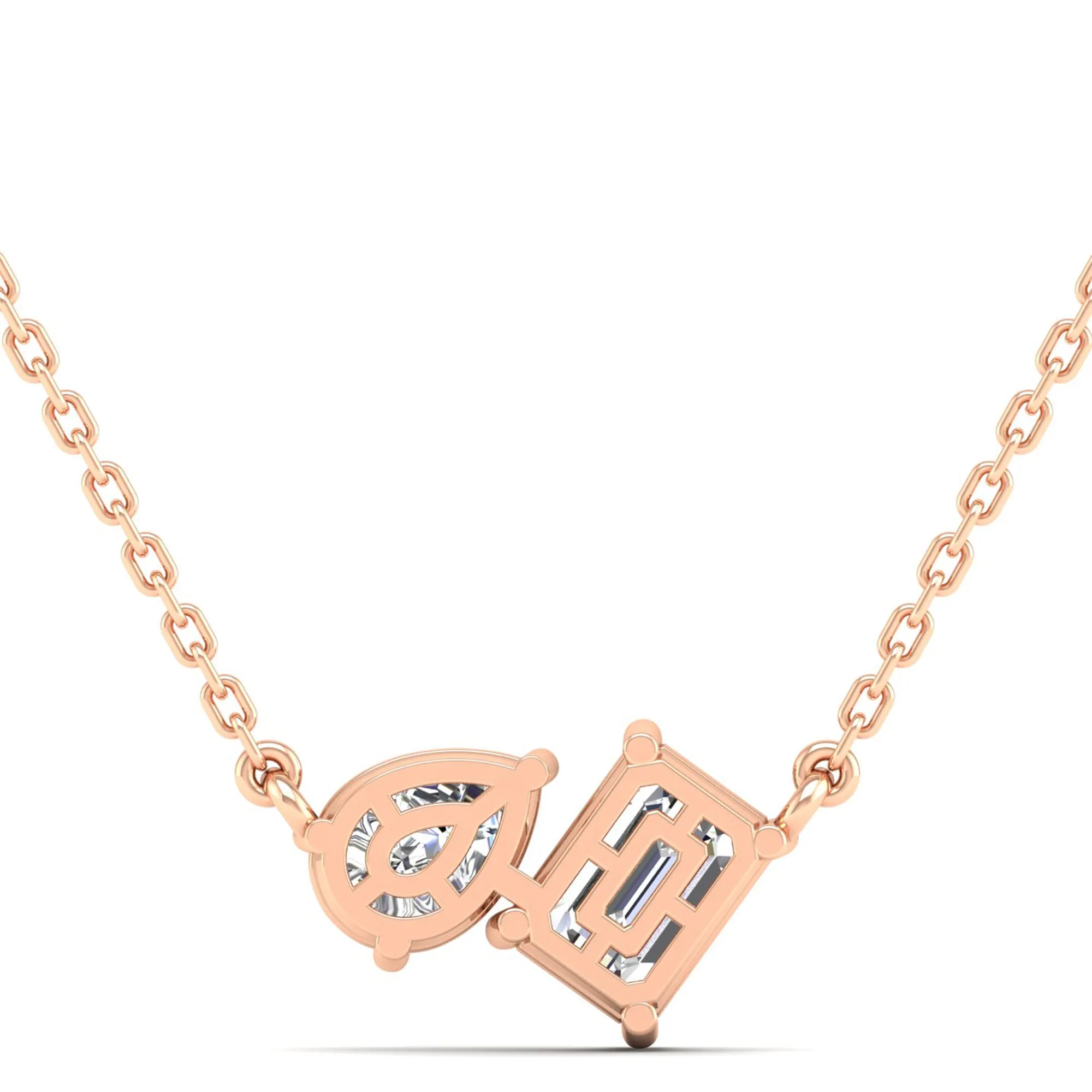 Toi et Moi Pear and Emerald Lab Diamond Necklace