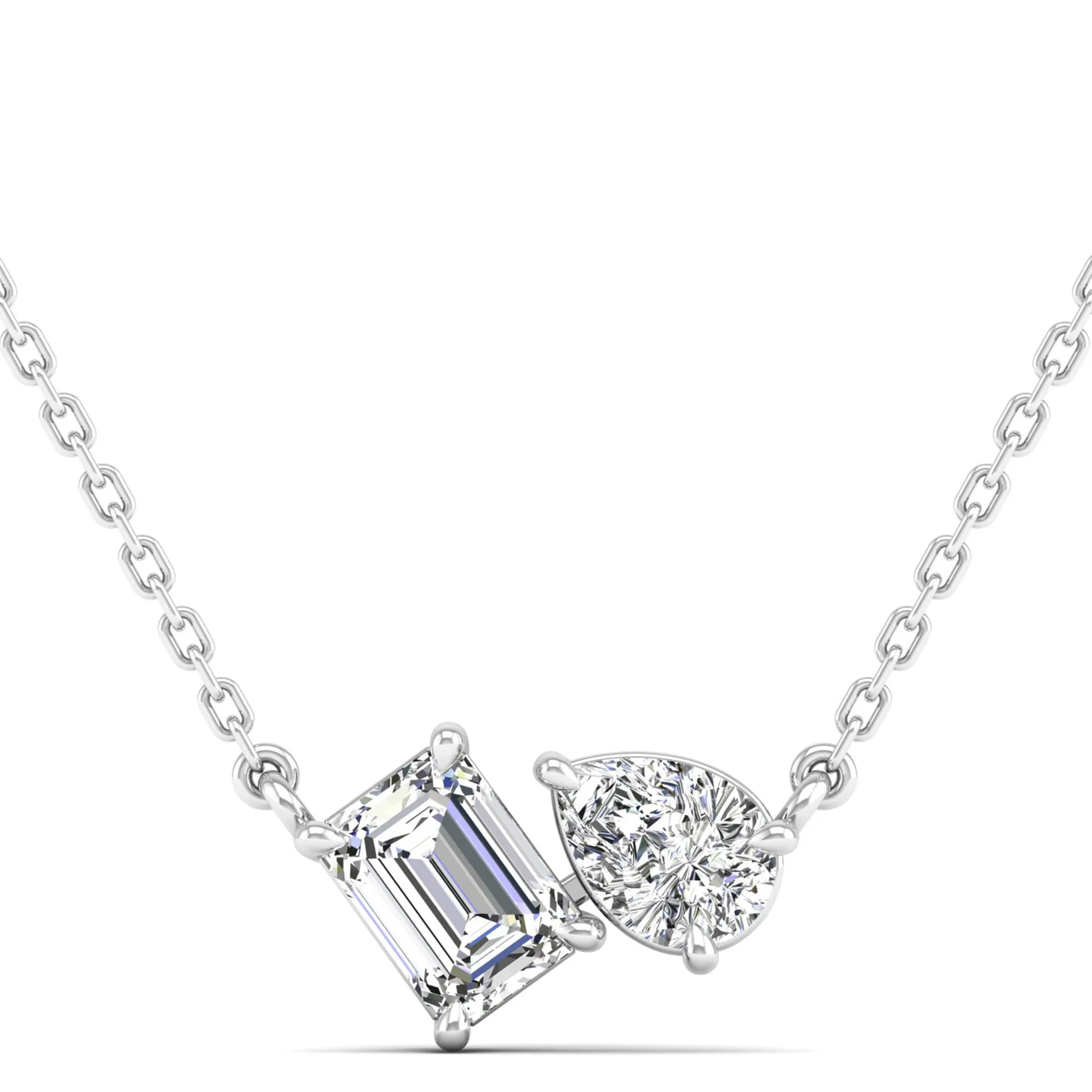 Toi et Moi Pear and Emerald Lab Diamond Necklace