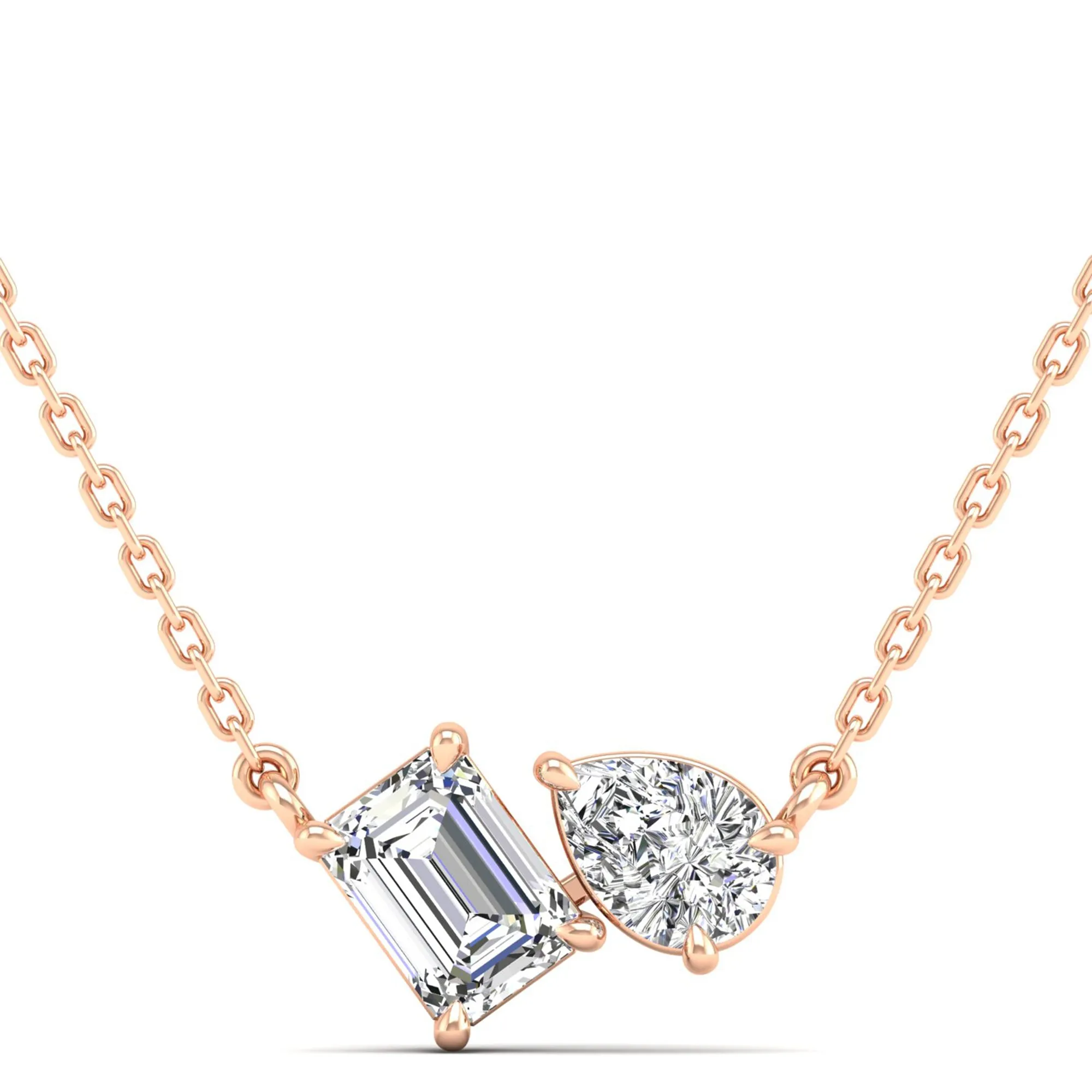 Toi et Moi Pear and Emerald Lab Diamond Necklace