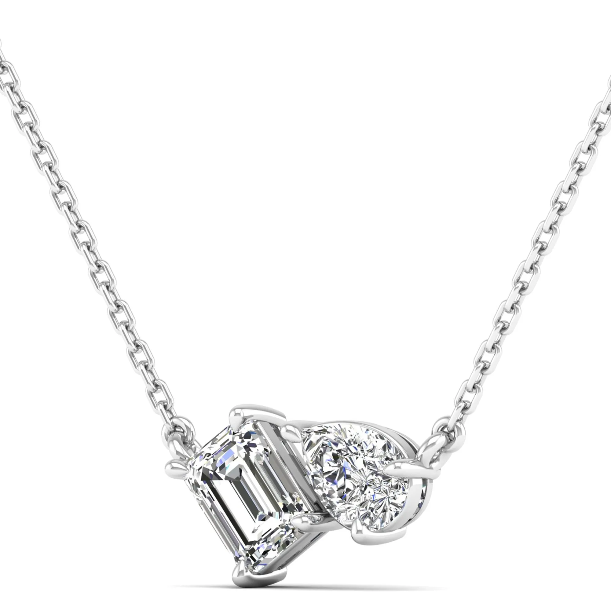Toi et Moi Pear and Emerald Lab Diamond Necklace