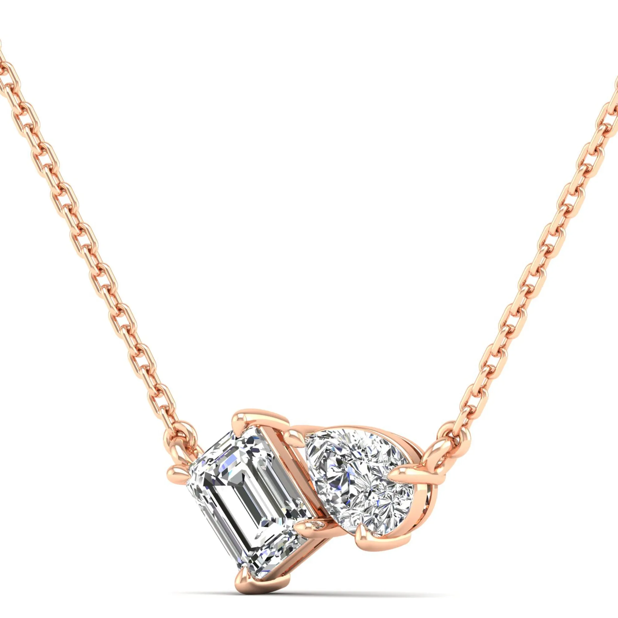 Toi et Moi Pear and Emerald Lab Diamond Necklace